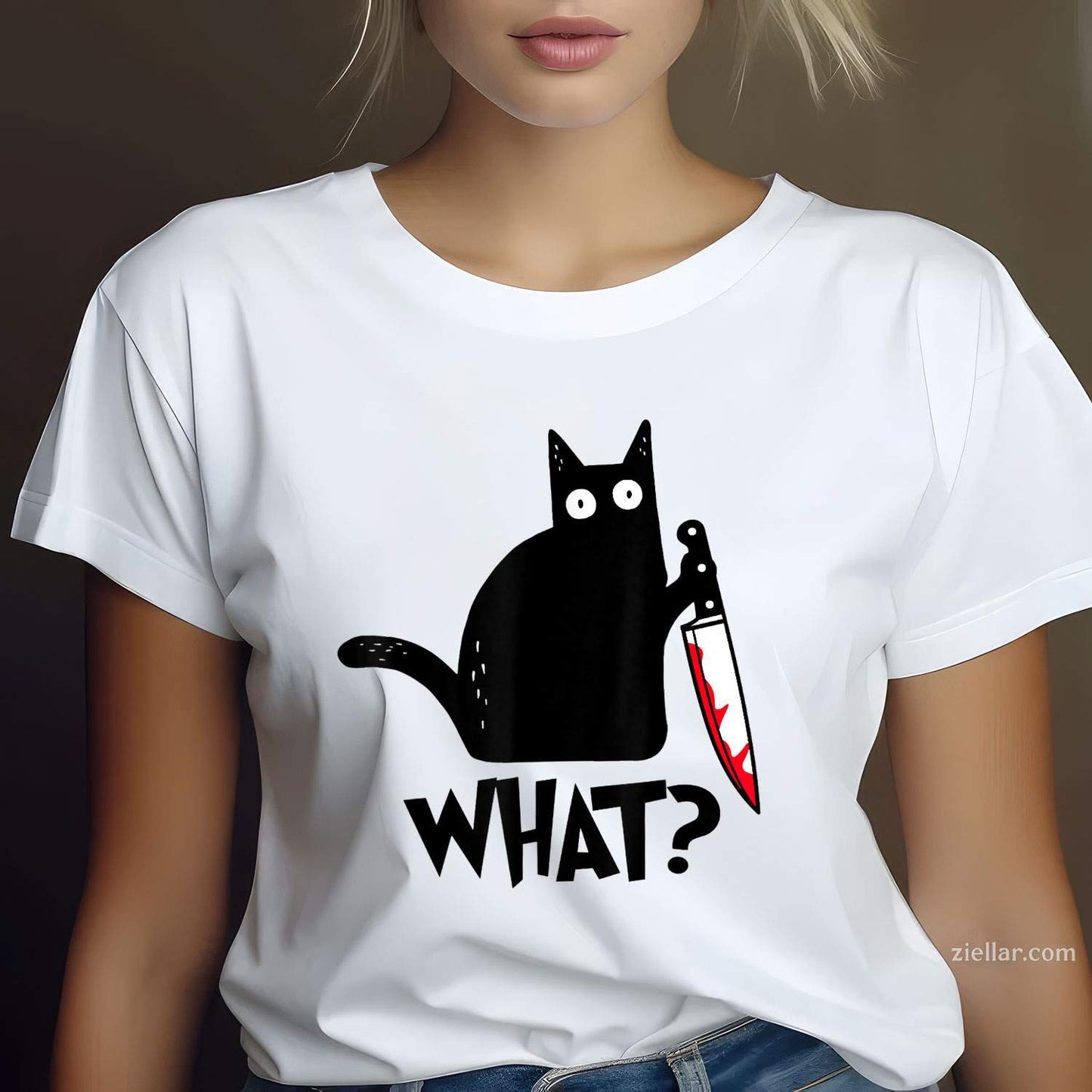 Cat What_ Funny Black Cat Murderous Cat With Knife Tee, Cat Lover T-Shirt for Men Women Adults Unisex, Classic Fit Unisex Design, Everyday Wear Essential