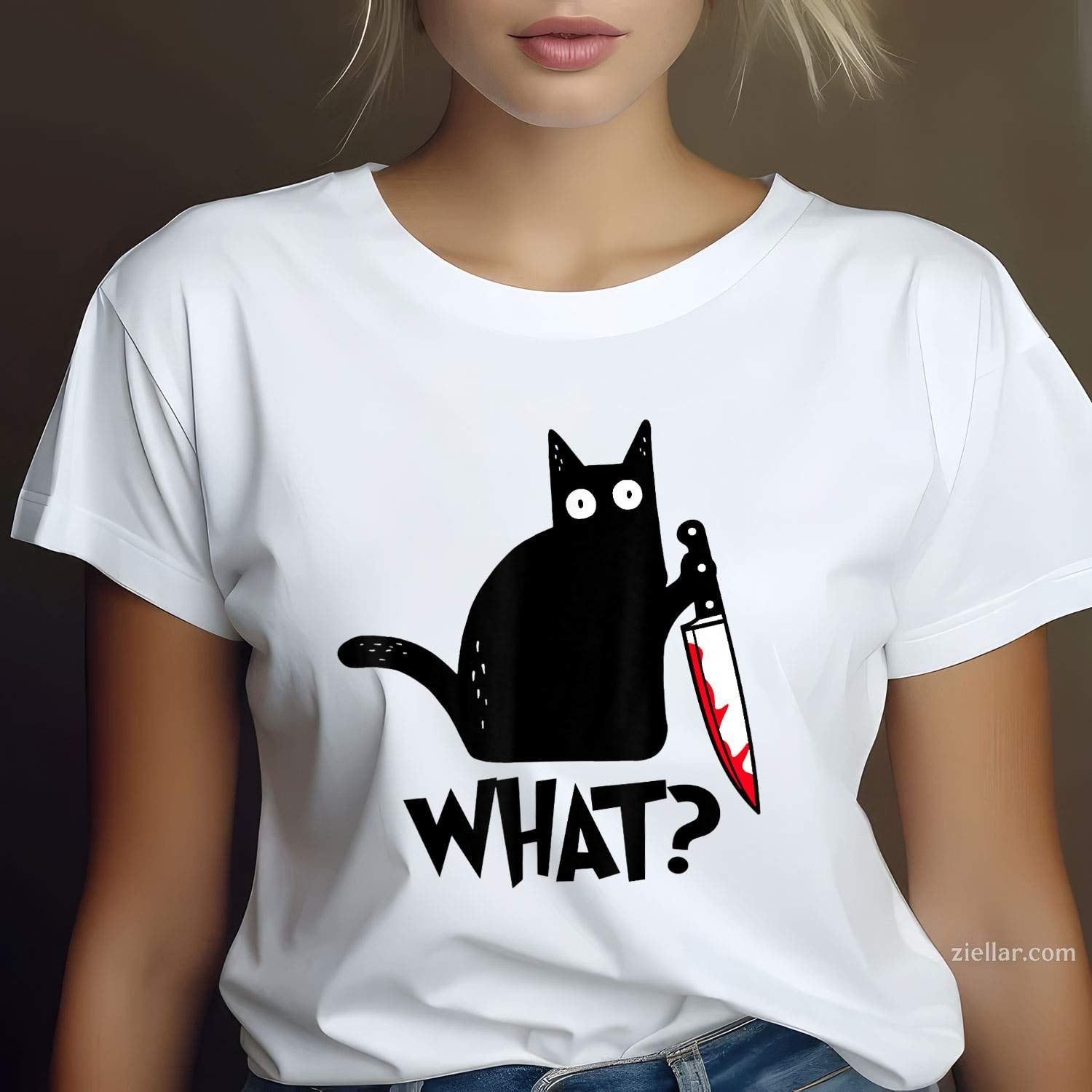 Cat What_ Funny Black Cat Murderous Cat With Knife Tee, Cat Lover T-Shirt for Men Women Adults Unisex, Classic Fit Unisex Design, Everyday Wear Essential