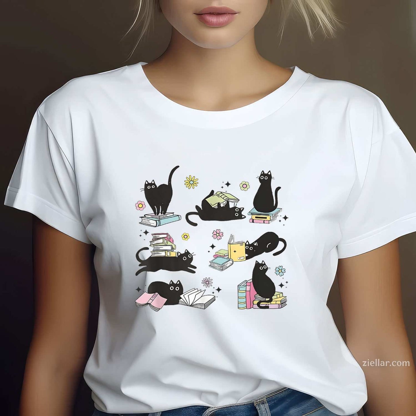 Cats Reading Books Shirt Cat Lover Kitten Reading Book Lover Men Women Girls Kids T-Shirt