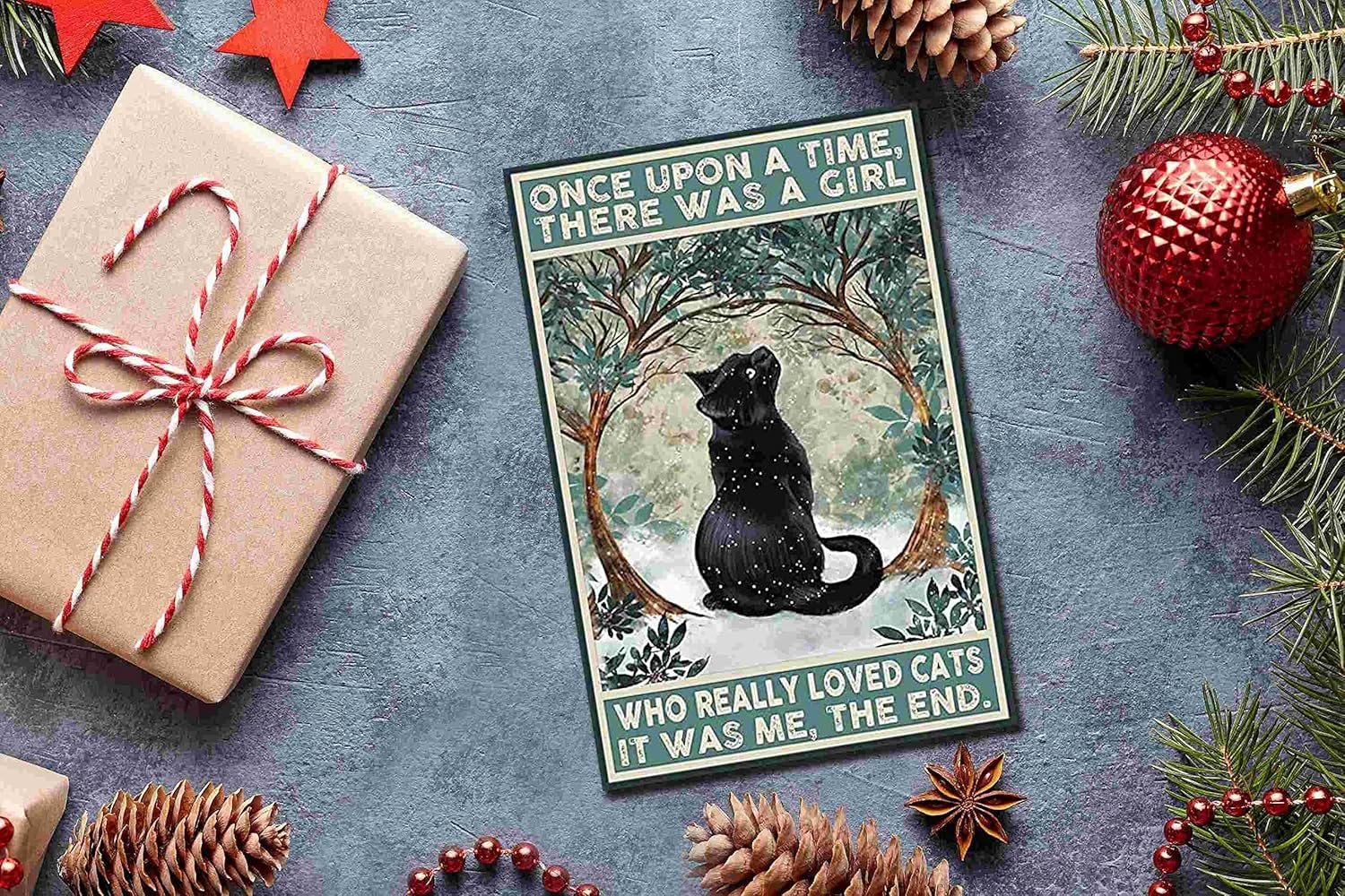 Charming Black Cat Sign - Aluminum Metal Wall Art Gift for Cat Lovers - _Once Upon a Time, There Was a Girl Who Really Loved Cats_ Decor