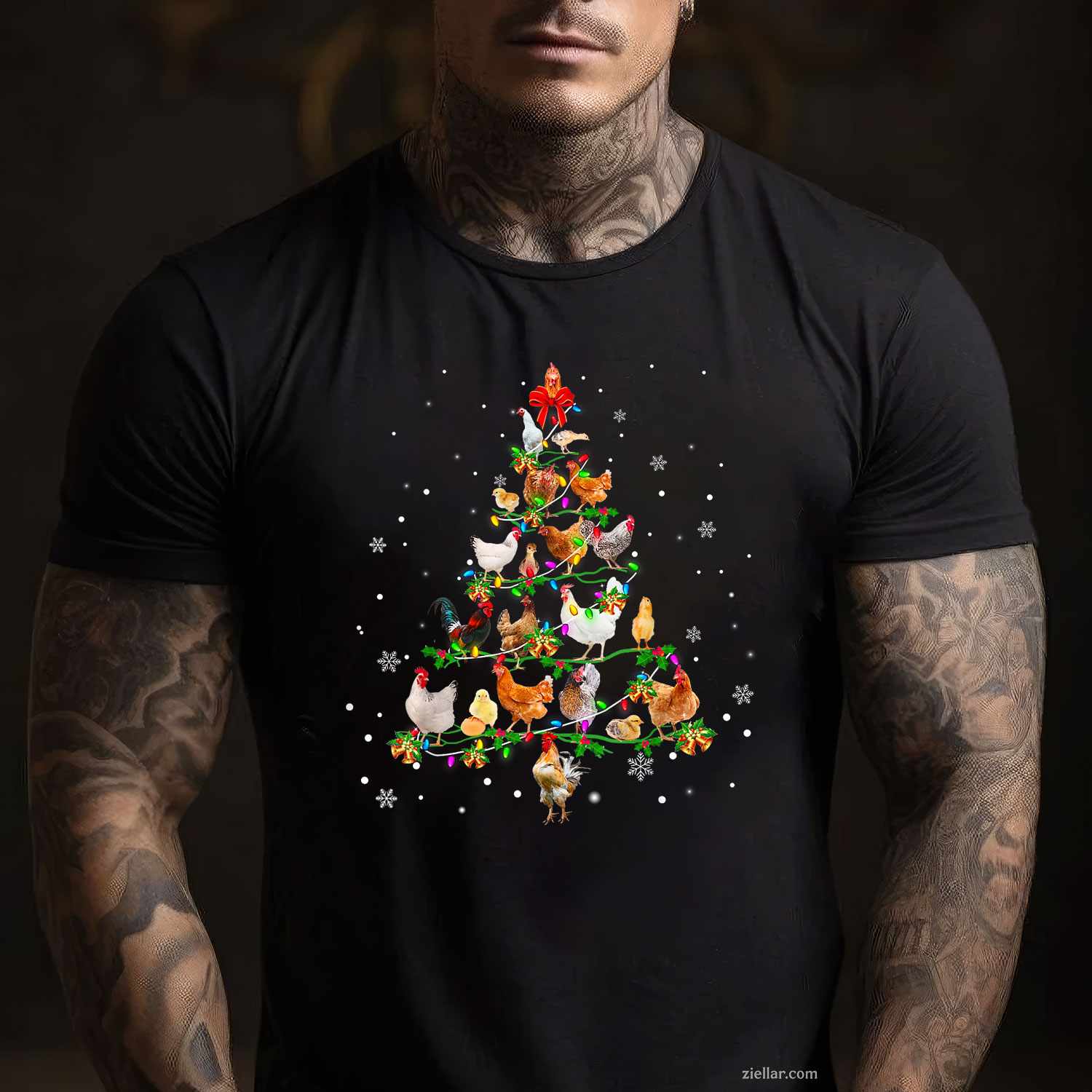 Chicken Christmas Tree Ornament Decor Xmas T-Shirt, A Funny Chicken Christmas Tree Decor Tee