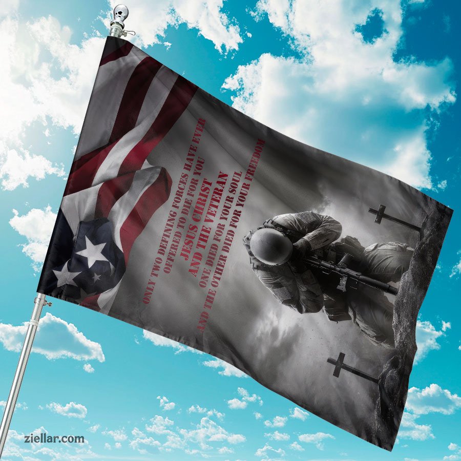 Christian Garden Flag Soldier and Jesus with Quote Patriotic Yard Outdoor Decor
