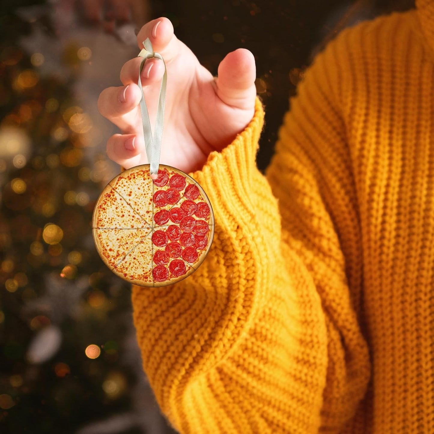 Christmas Ornaments 2025, Funny Acrylic Pizza Slice Tree Decorations, Unique Food Theme Holiday Hanging Decor for Xmas