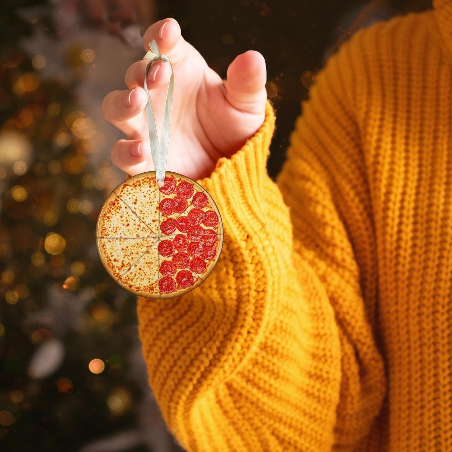Christmas Ornaments 2025, Funny Acrylic Pizza Slice Tree Decorations, Unique Food Theme Holiday Hanging Decor for Xmas