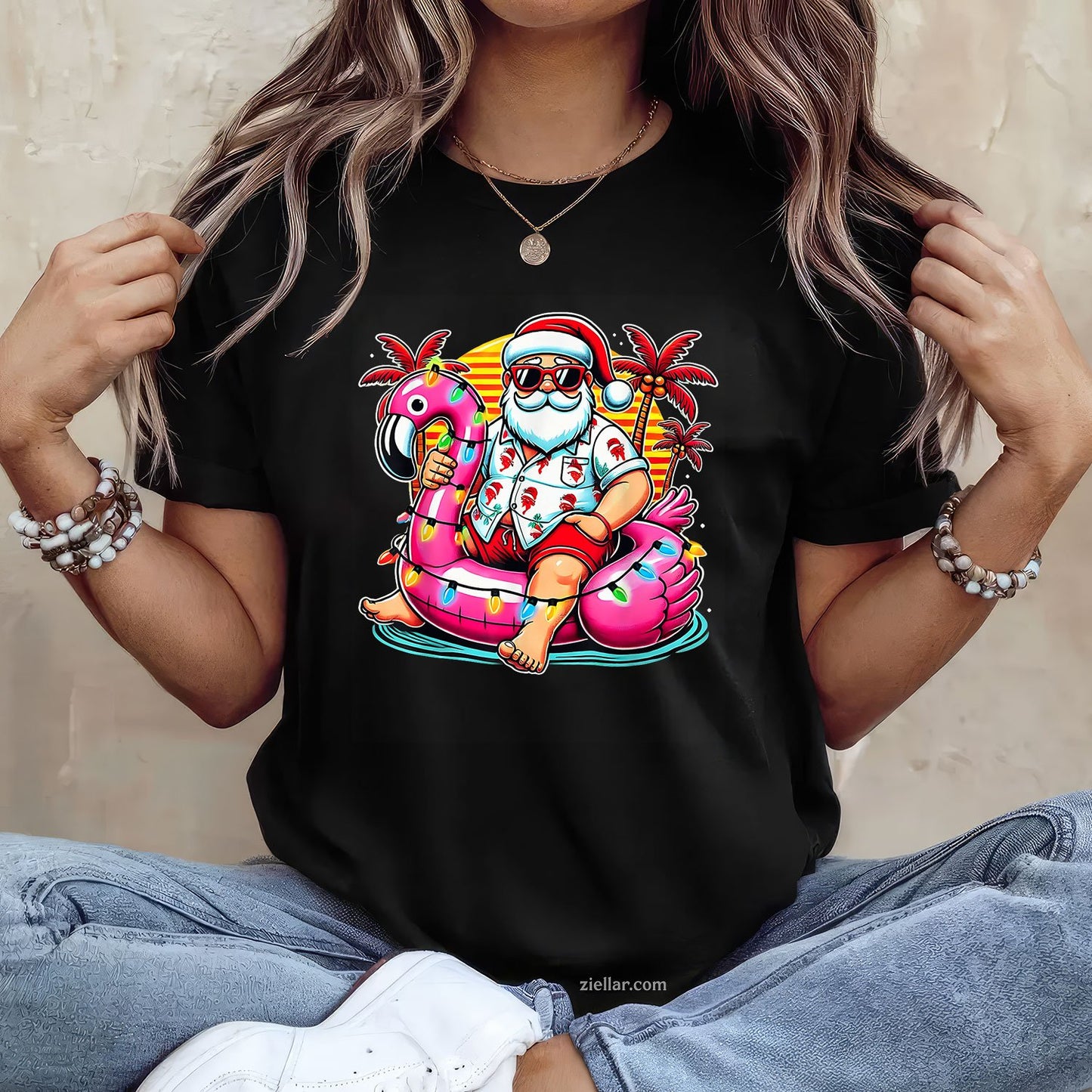Christmas in July Shirt Santa Flamingo Float Summer