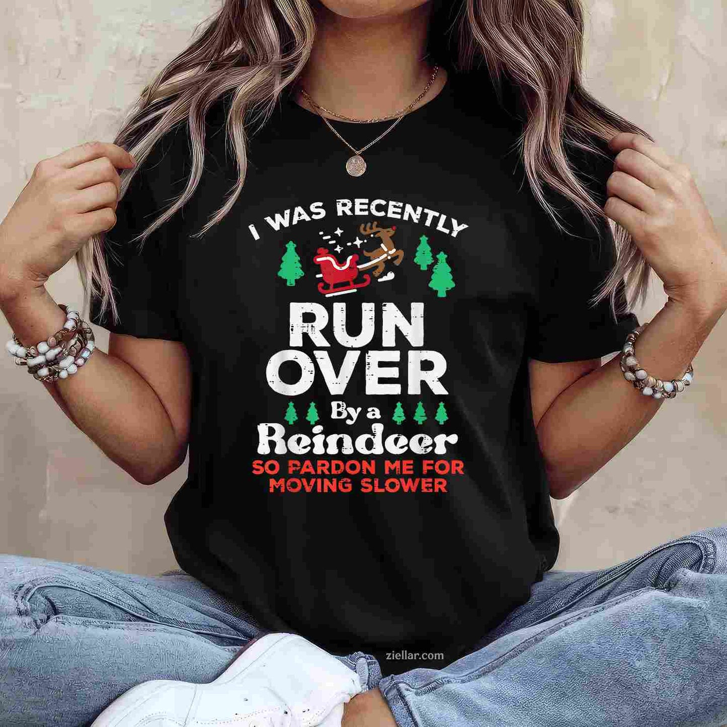 Christmas Runover By Reindeer Funny Xmas Women Men T-Shirt, A Funny Xmas Animal Lover Tee For Adults