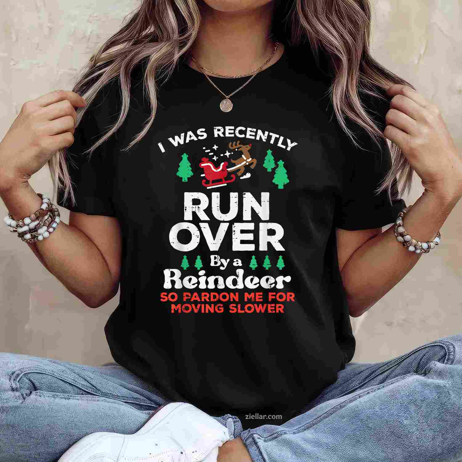 Christmas Runover By Reindeer Funny Xmas Women Men T-Shirt, A Funny Xmas Animal Lover Tee For Adults