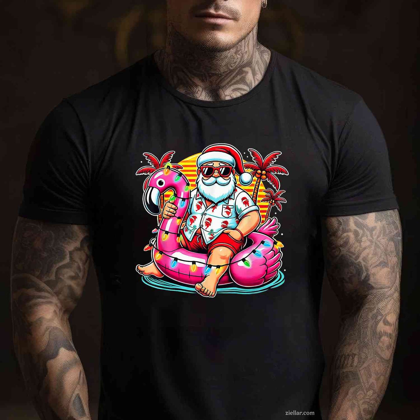 Christmas In July Shirt Santa Flamingo Float Summer Xmas T-Shirt, A Merry Christmas In July Tee For Adults