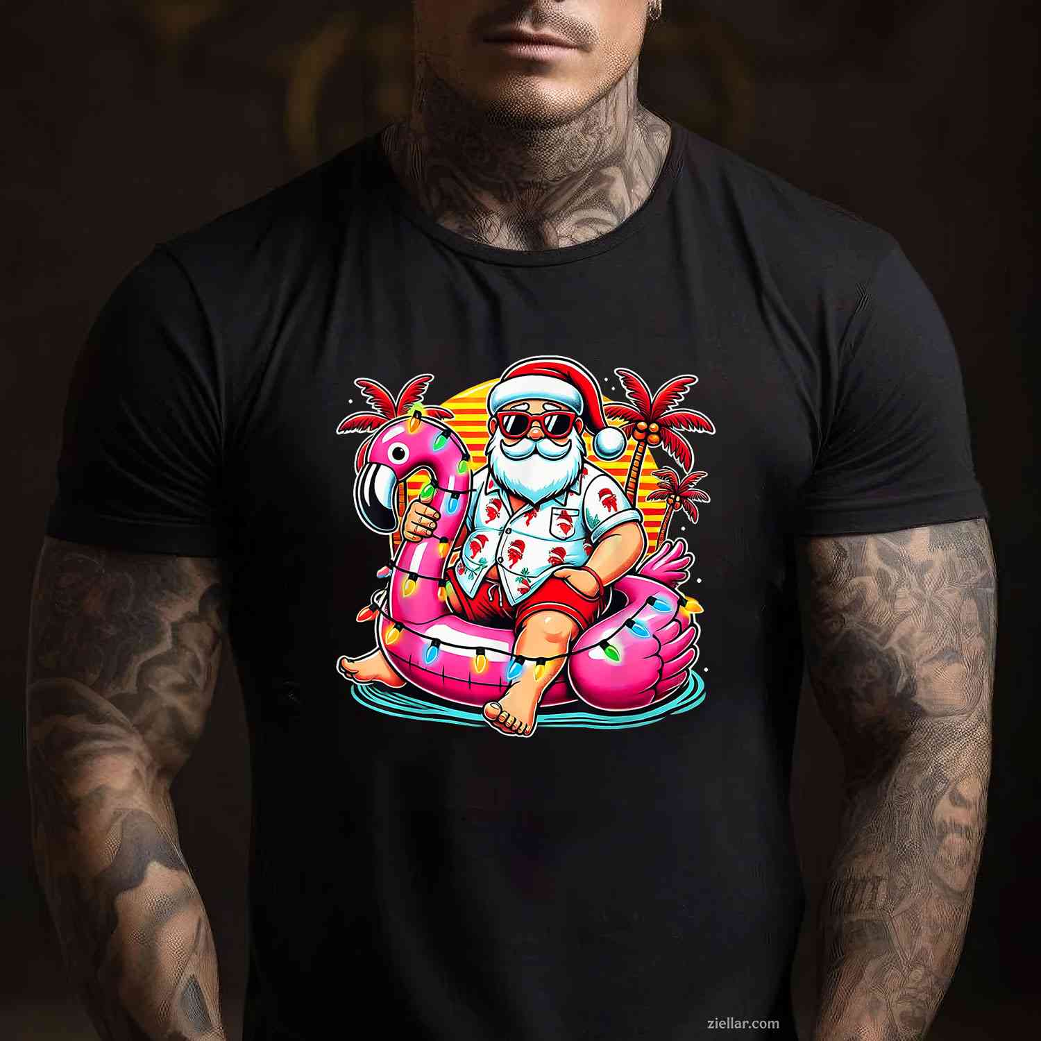 Christmas In July Shirt Santa Flamingo Float Summer Xmas T-Shirt, A Merry Christmas In July Tee For Adults