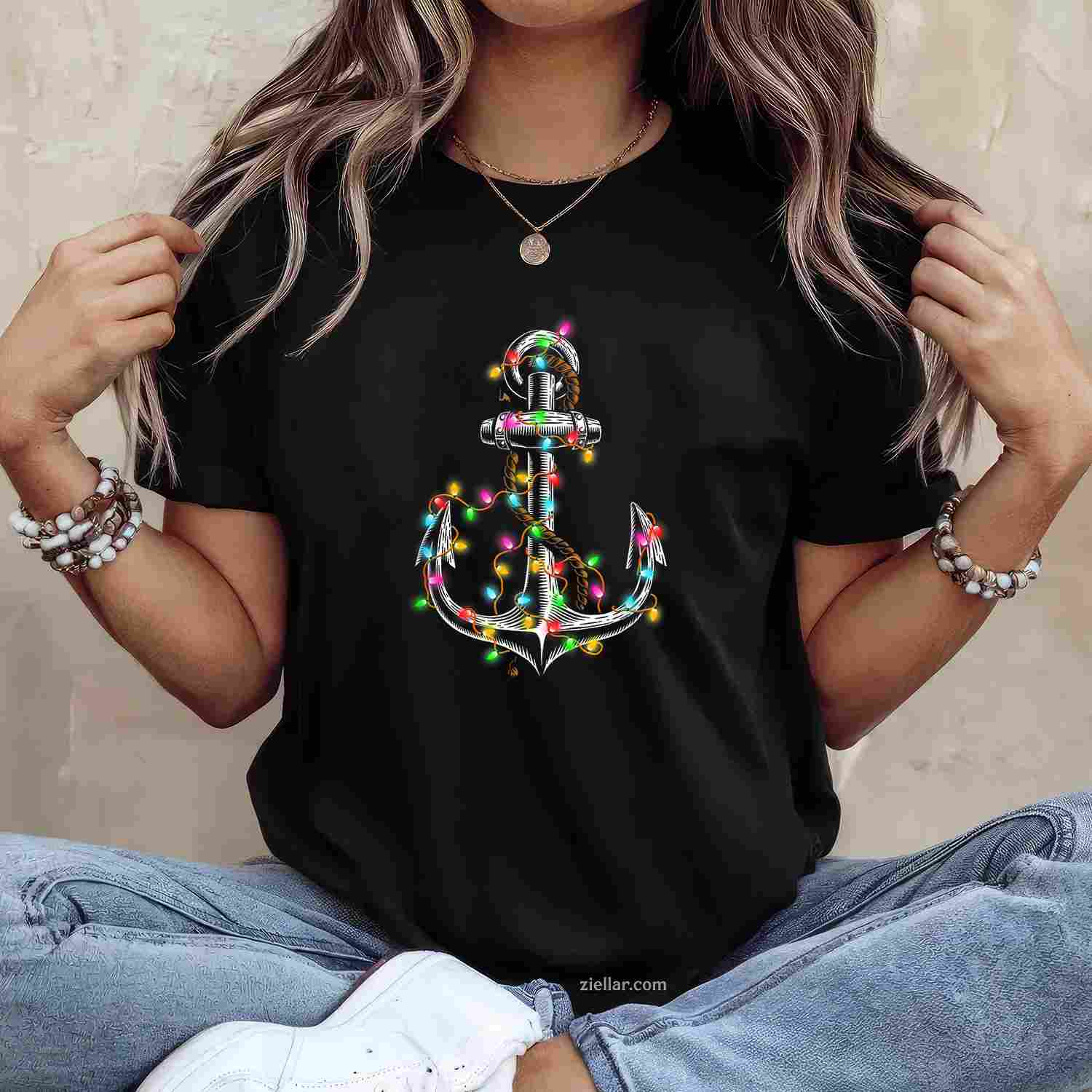 Christmas Lights Boating Sailing Cruise Boat Gifts T-Shirt, A Funny Boating Sailing Christmas Lights Tee