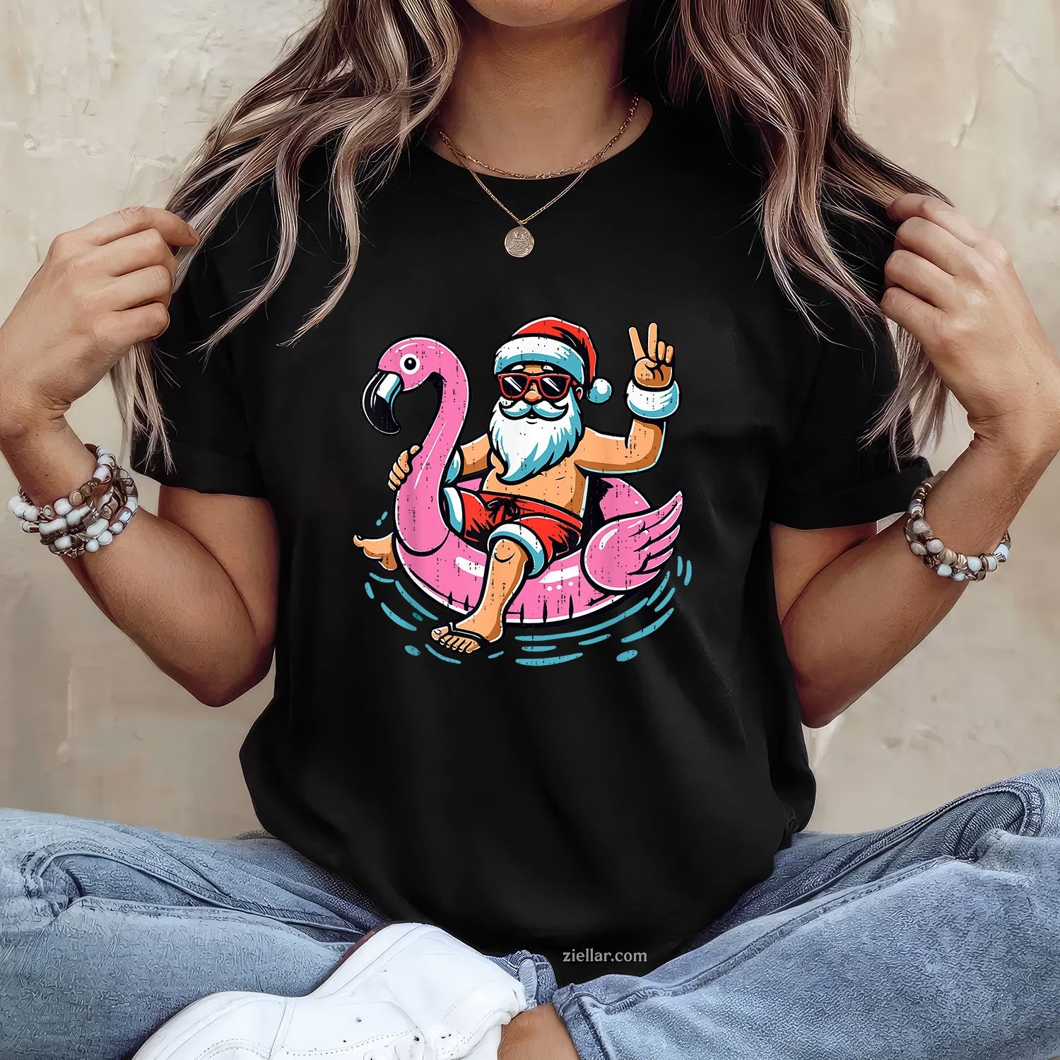 Christmas In July Shirt Santa Flamingo Summer Xmas TShirt