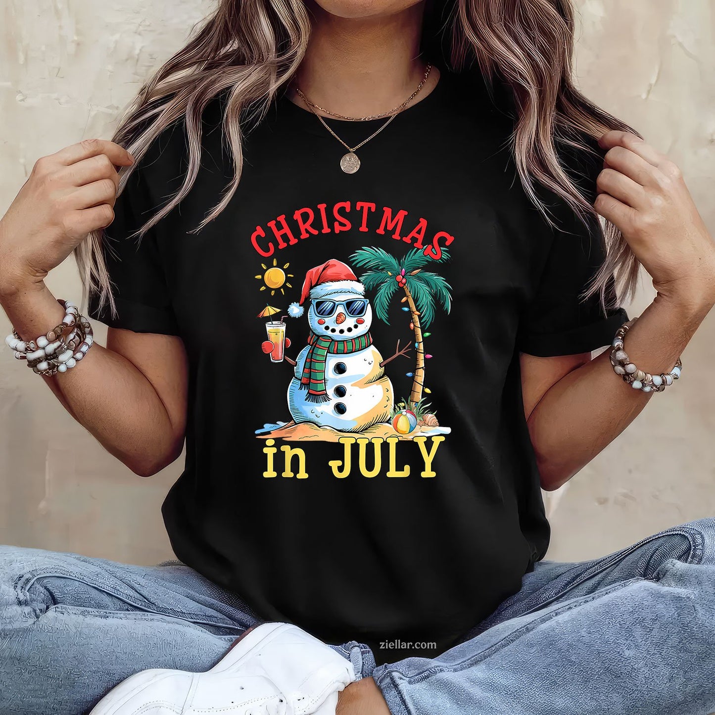 Christmas In July Snowman Summer Beach Vacation Xmas TShirt