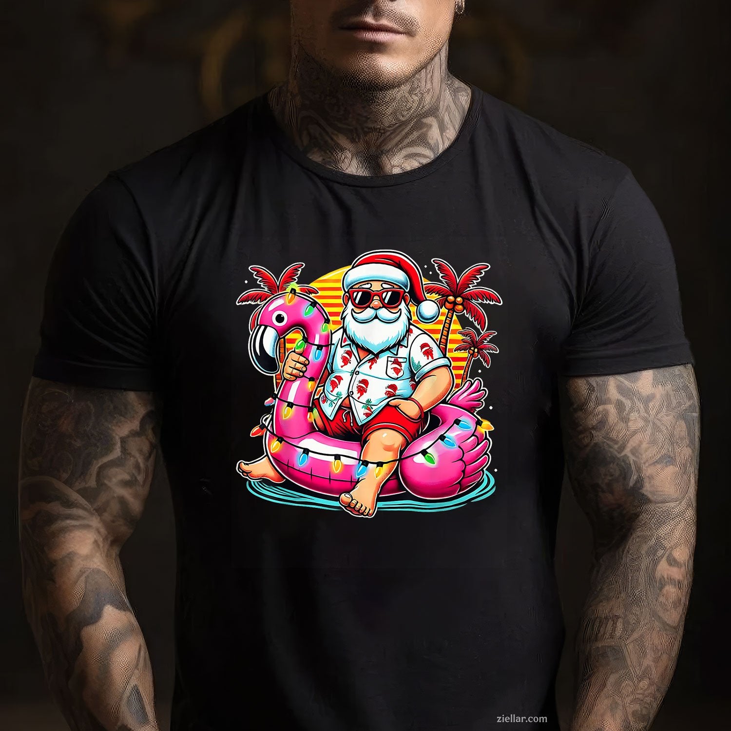 Christmas in July Shirt Santa Flamingo Float Summer