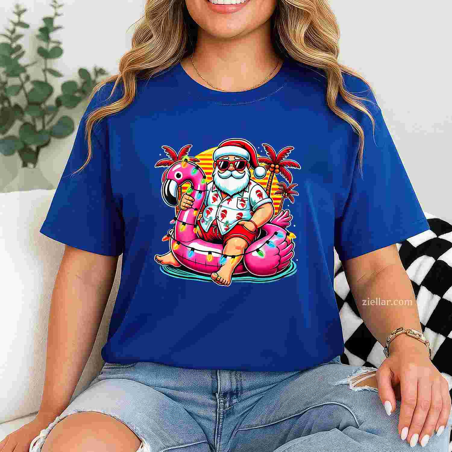 Christmas In July Shirt Santa Flamingo Float Summer Xmas T-Shirt, A Merry Christmas In July Tee For Adults