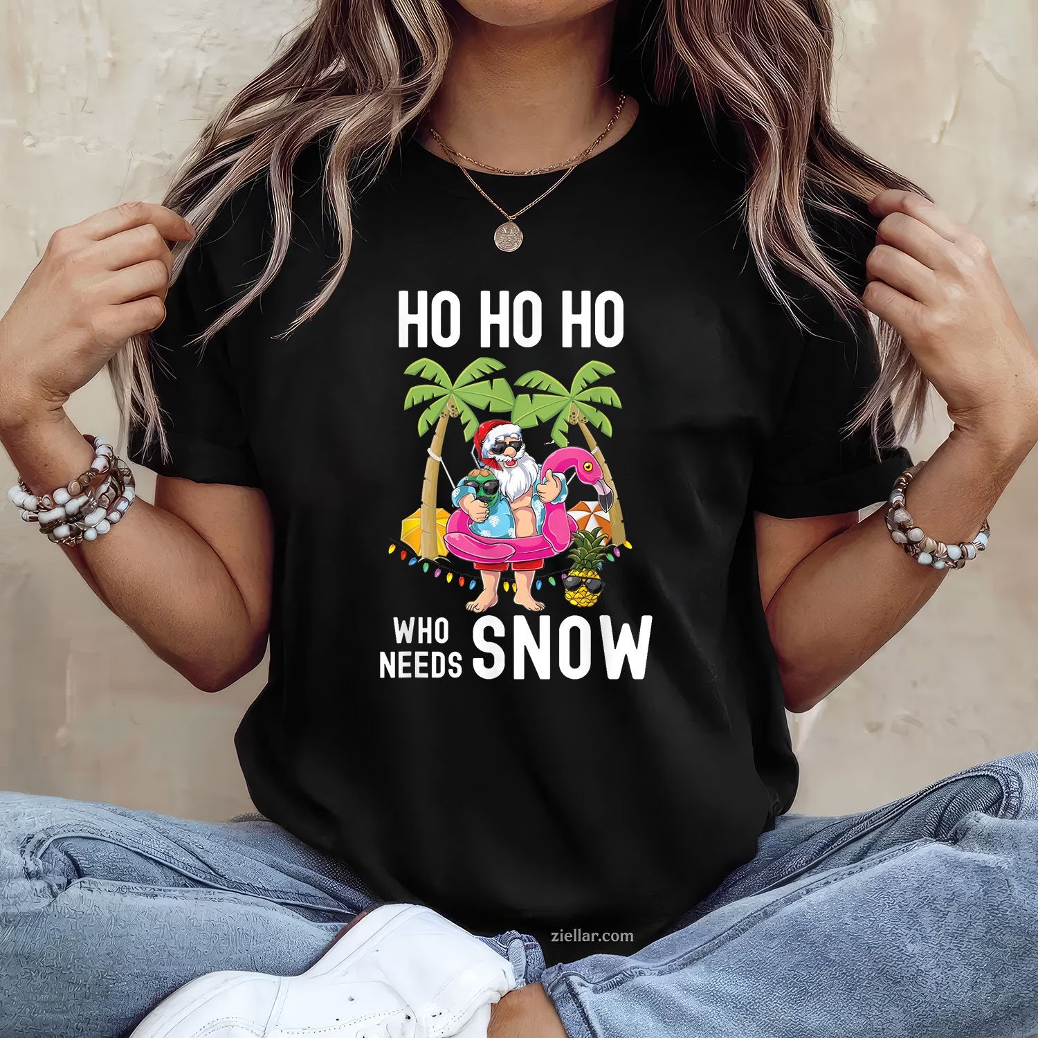 Christmas Palm Tree Santa Surfing Summer Beach