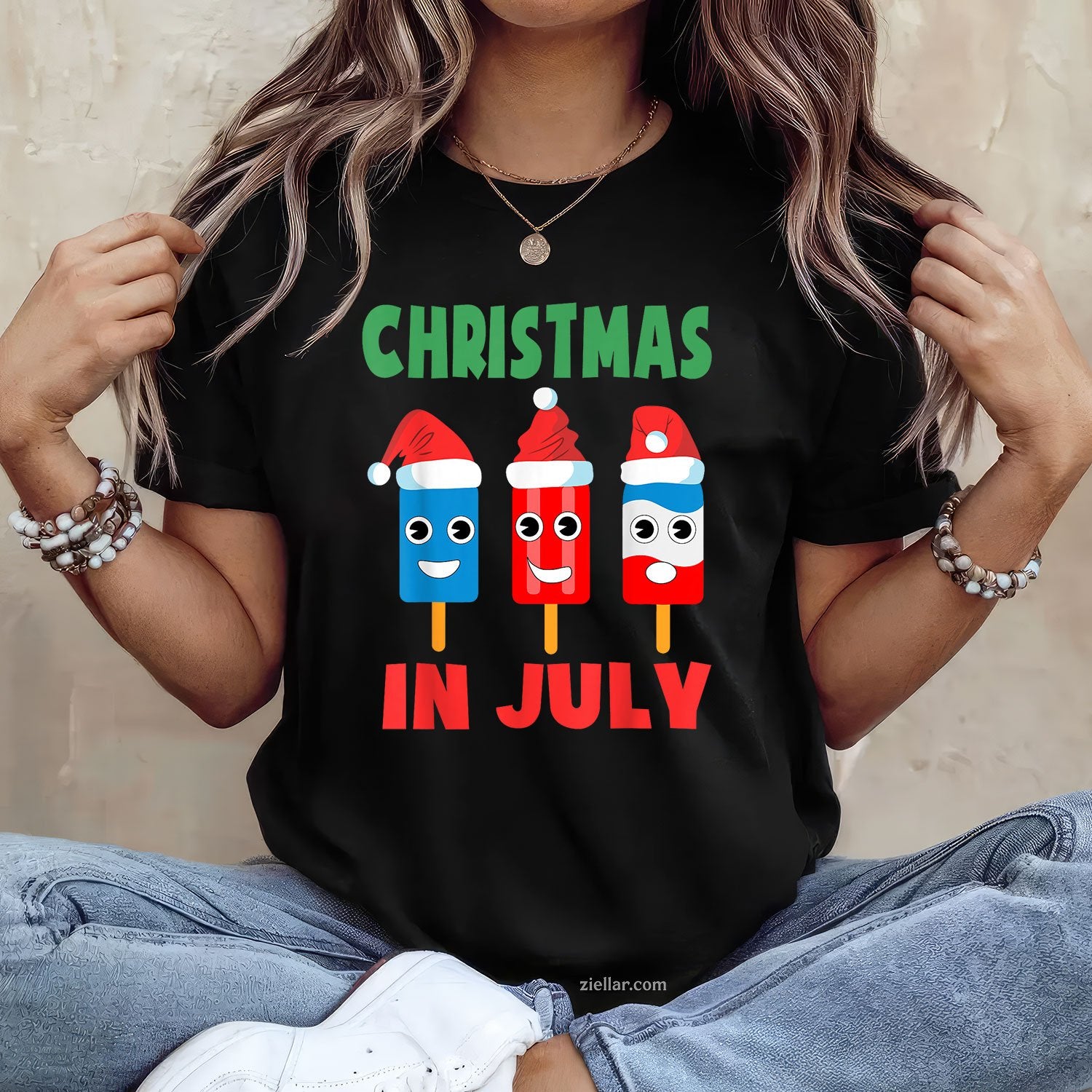 Christmas In July Ice Pops Santa Hat Cute TShirt
