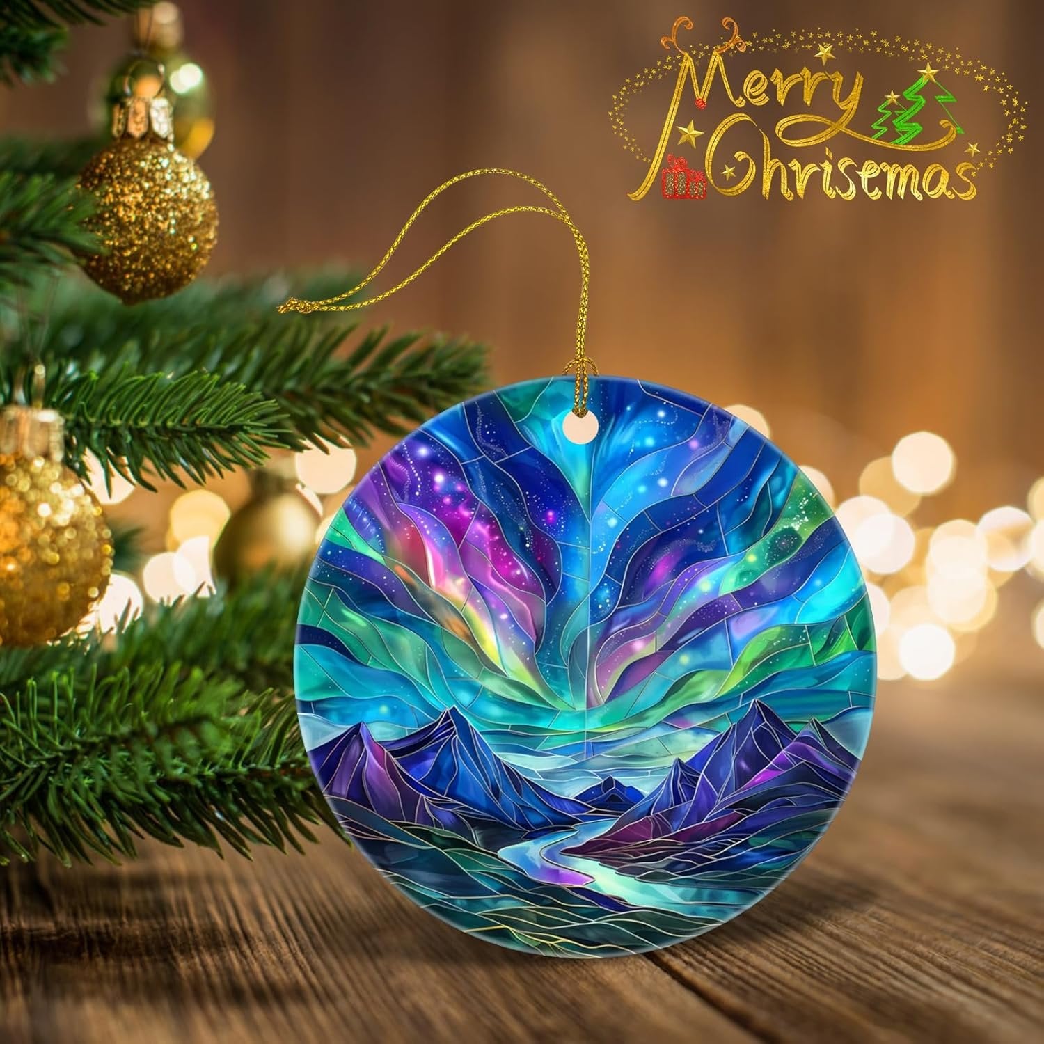 Christmas Ornaments Northern Lights Ceramic Hanging Decor, Unique Xmas Tree Decorations for Holiday Home Party Display