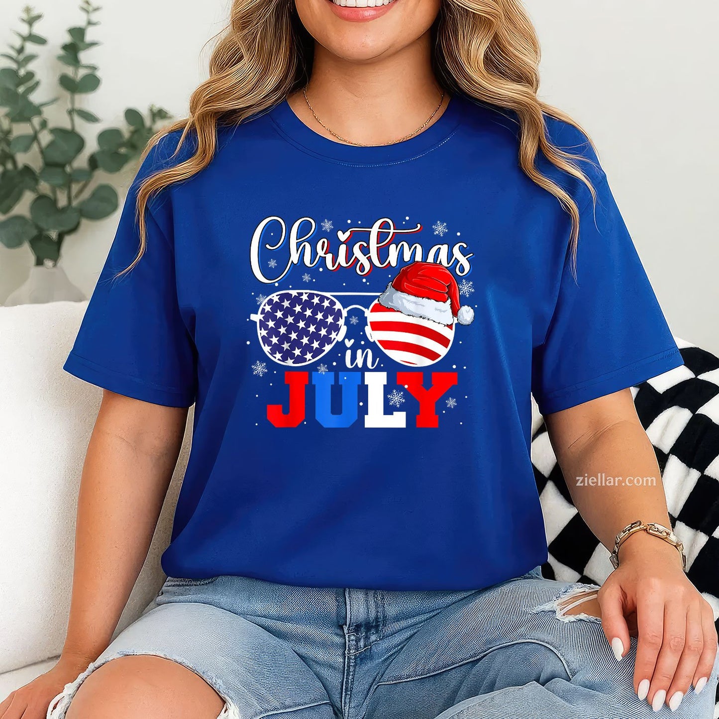 Christmas In July Santa Hat Sunglasses USA Flag 4th of
