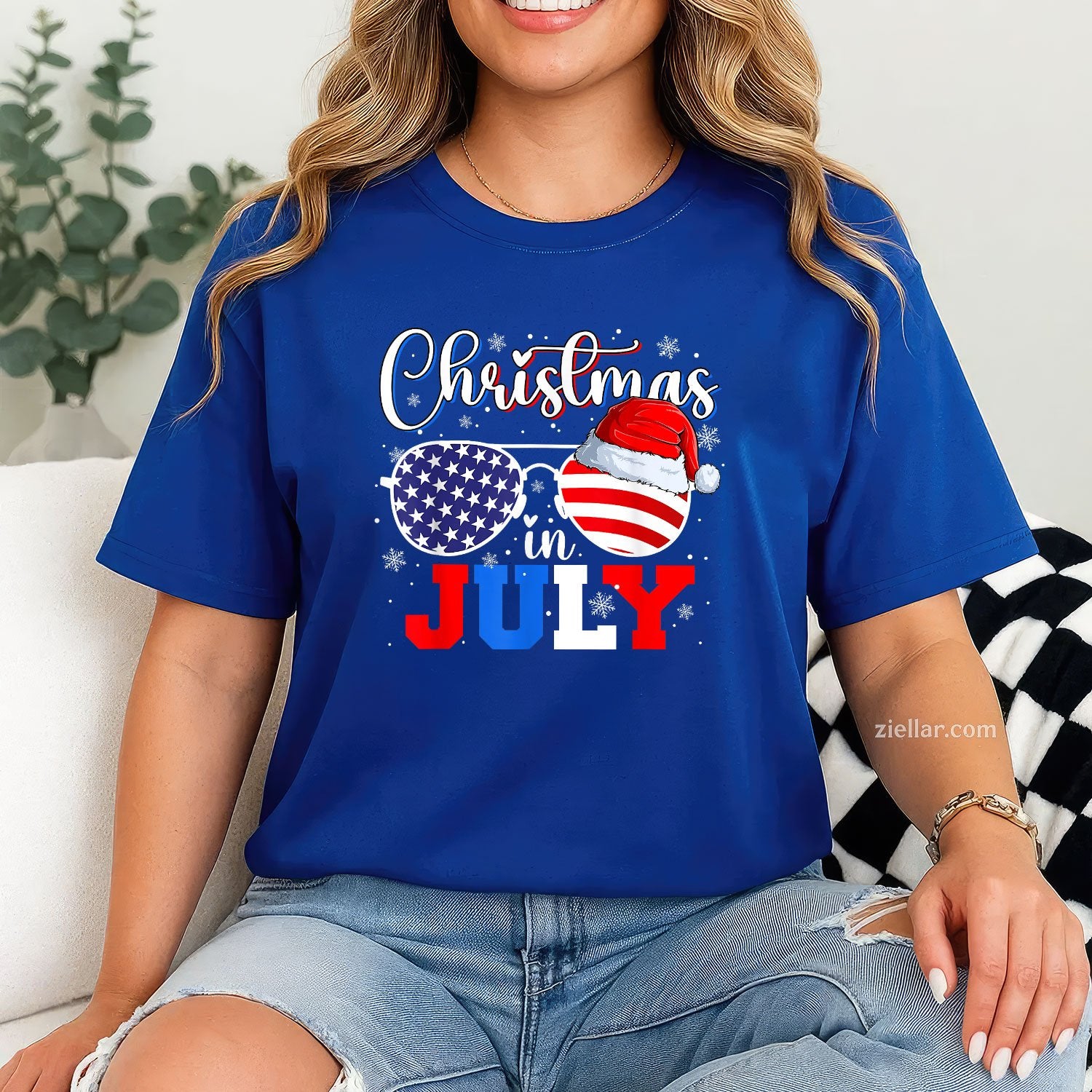 Christmas In July Santa Hat Sunglasses USA Flag 4th of