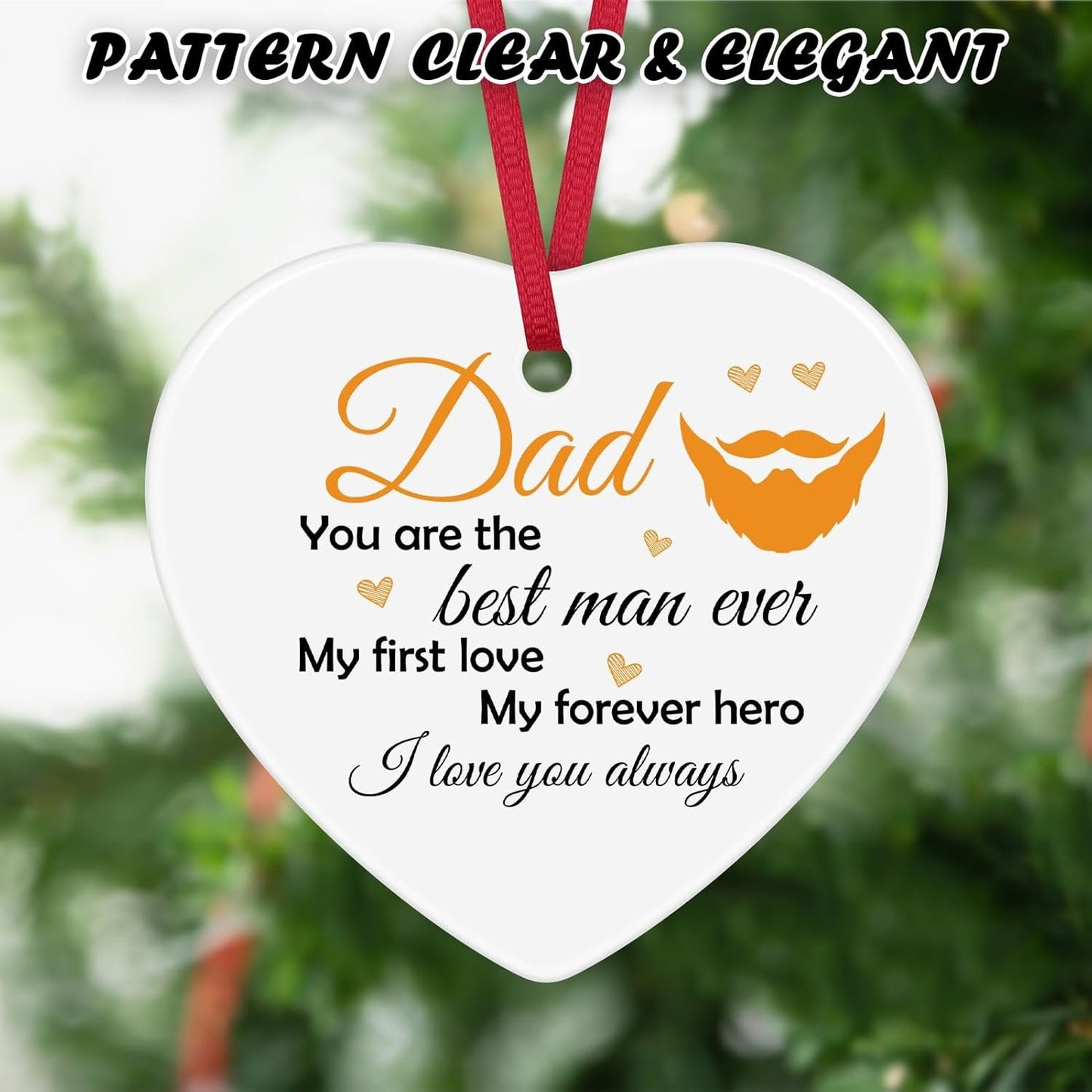 Christmas Ornaments for Dad from Daughter or Son, Double-Sided Ceramic Tree Decoration Gift for Father, Papa, Xmas