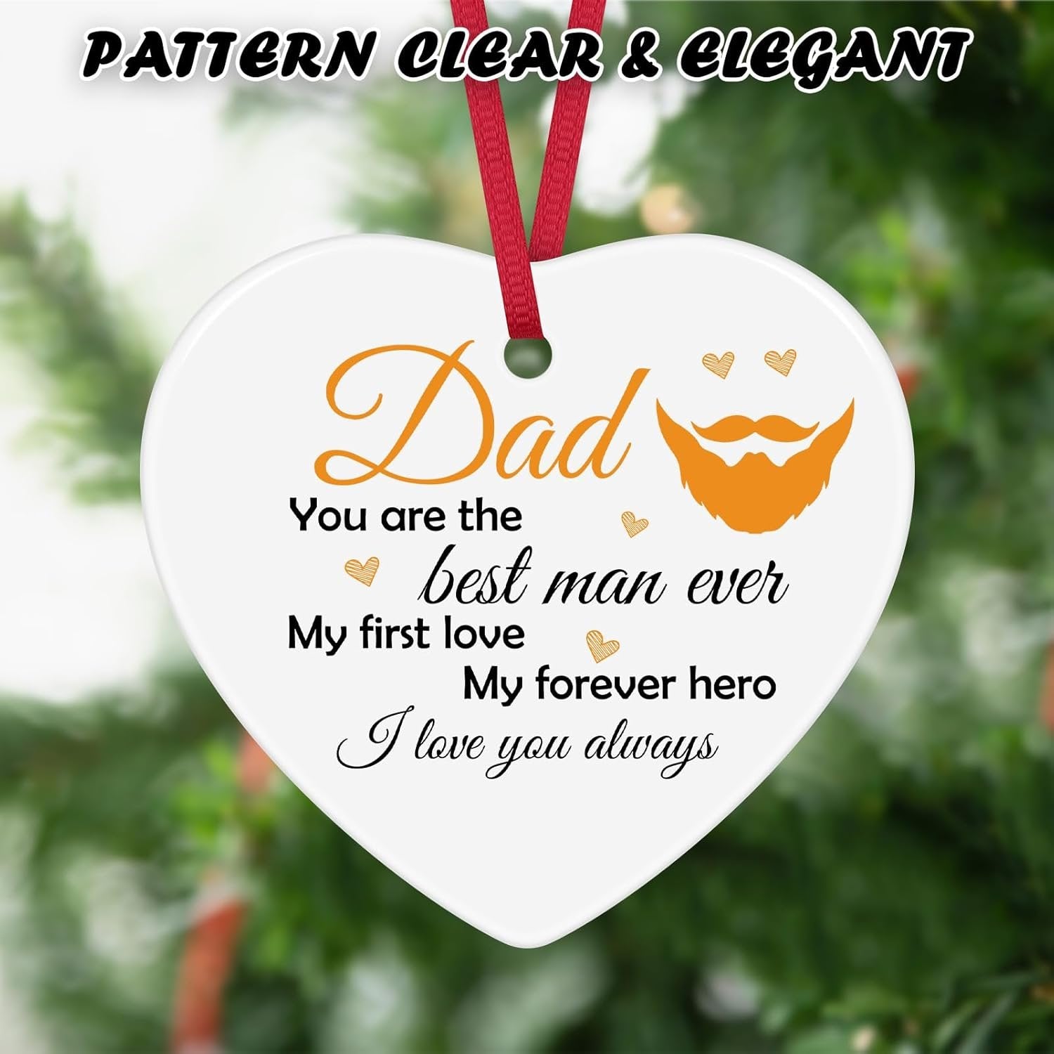 Christmas Ornaments for Dad from Daughter or Son, Double-Sided Ceramic Tree Decoration Gift for Father, Papa, Xmas
