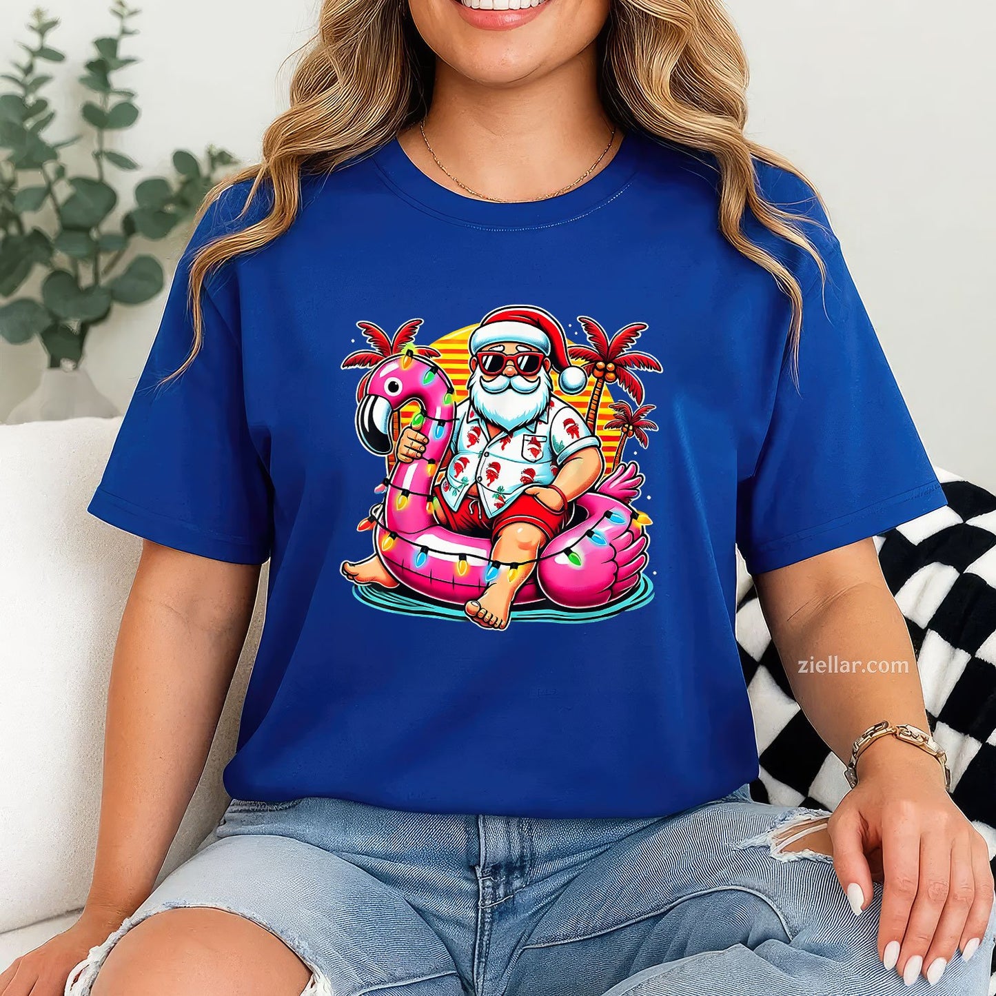 Christmas in July Shirt Santa Flamingo Float Summer