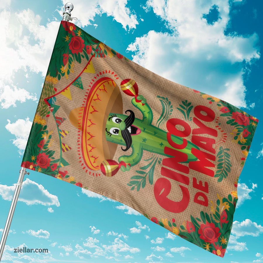 Cinco de Mayo Garden Flag Outdoor Fiesta Decor with Cactus Pinata Sombrero