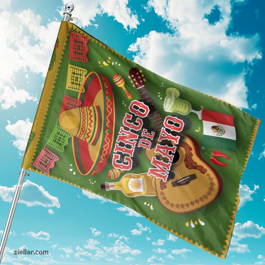 Cinco de Mayo Celebration with Sombrero Tequila and Guitar for Fiesta Decor