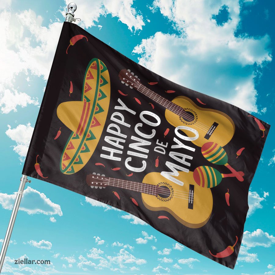 Cinco de Mayo Sombrero with Guitars and Maracas Yard Flag 12x18 Party Decor