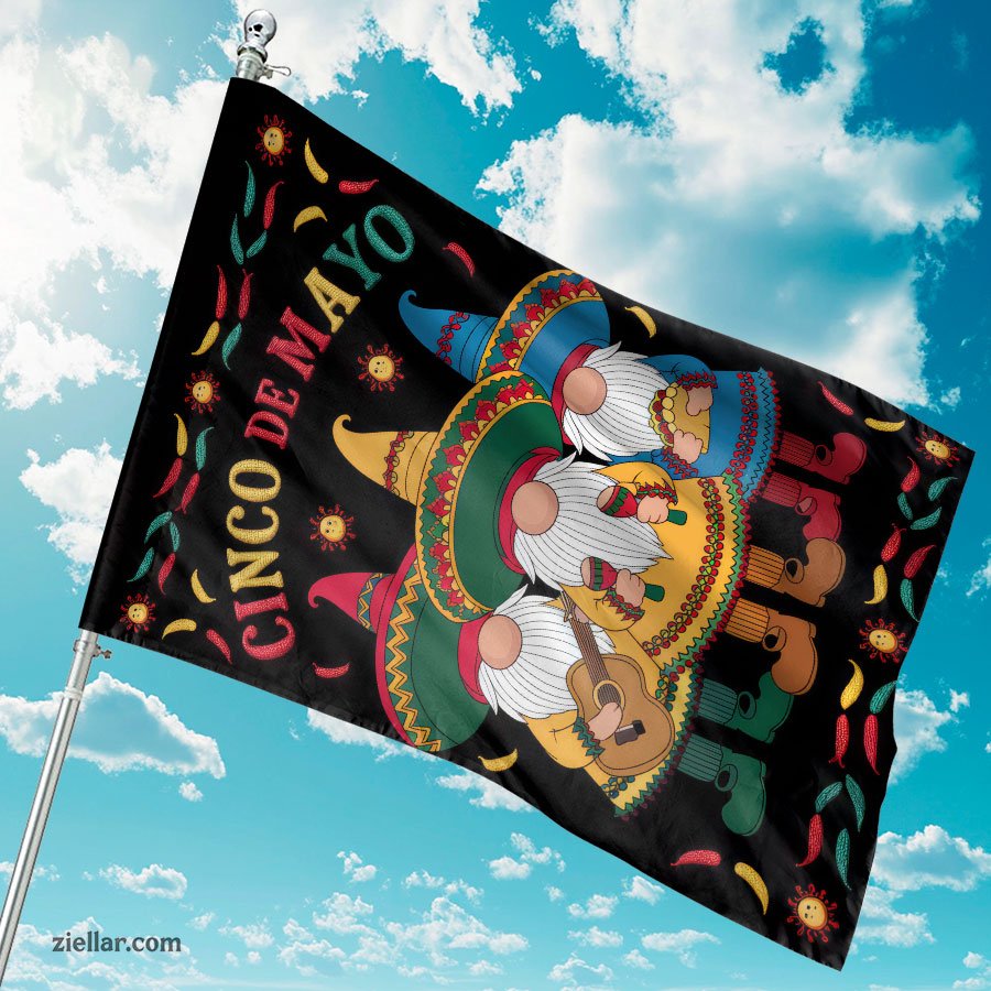 Cinco de Mayo Gnome Garden Flag 12x18 Double Sided Mexican Fiesta Yard Decor