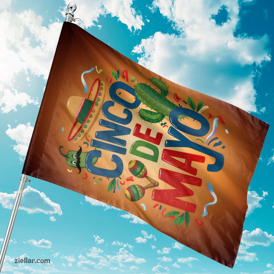 Cinco de Mayo Outdoor Banner Festive Cartoon Sombrero and Maracas Yard Flag