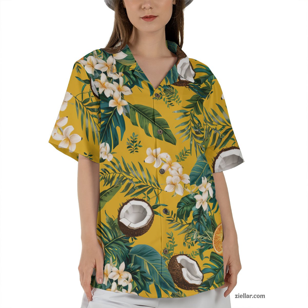Citrus Coconut Print Hawaiian Shirt Tee, Tropical Beach Party Unisex Shirt