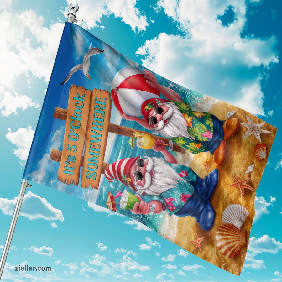 Coastal Beach Gnomes with _It’s 5 O’Clock Somewhere_ Sign Summer Party Decor