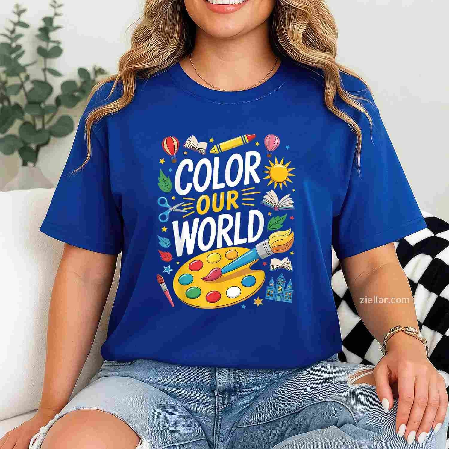 Color Our World Summer Reading 2025 T-Shirt, Art Painting Book Lover Vintage Graphic Tee For Adults