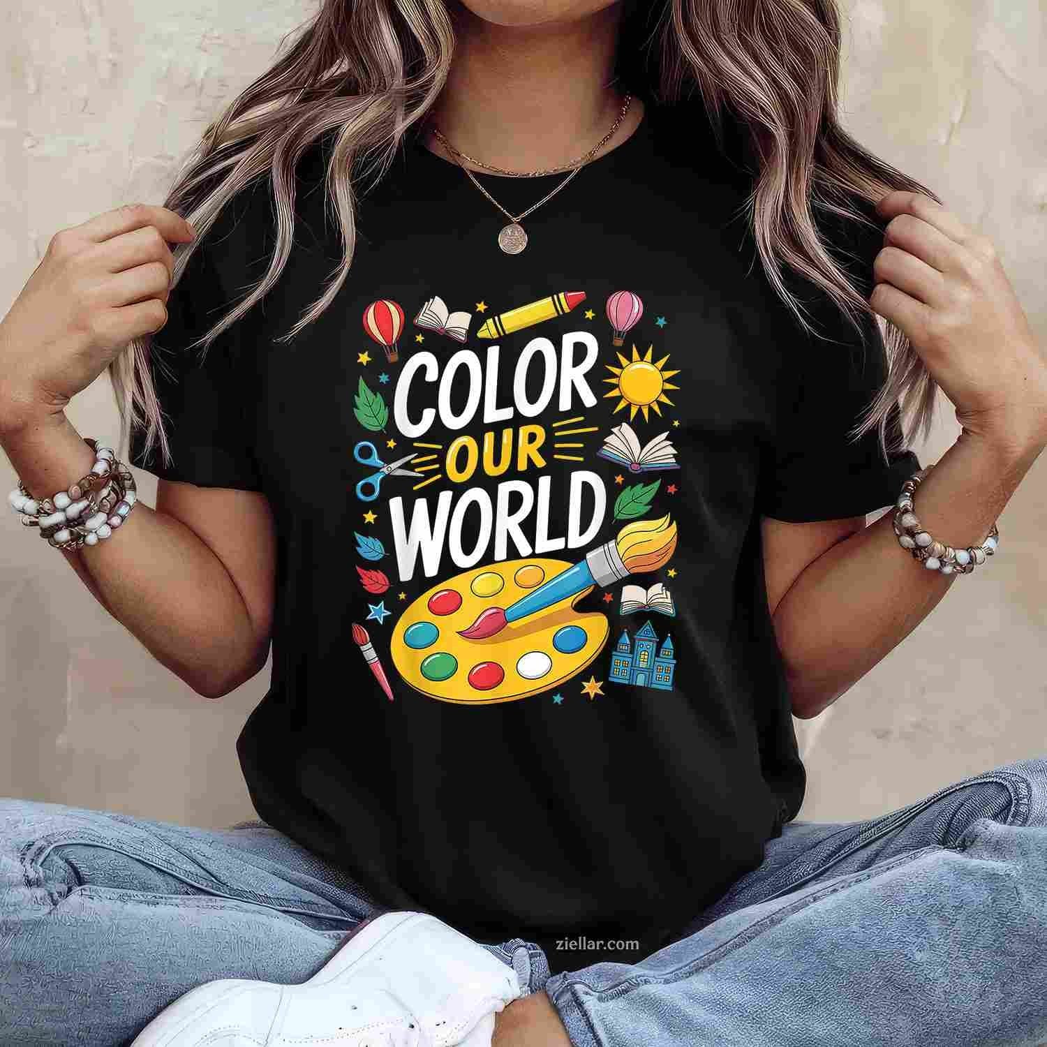 Color Our World Summer Reading 2025 T-Shirt, Art Painting Book Lover Vintage Graphic Tee For Adults