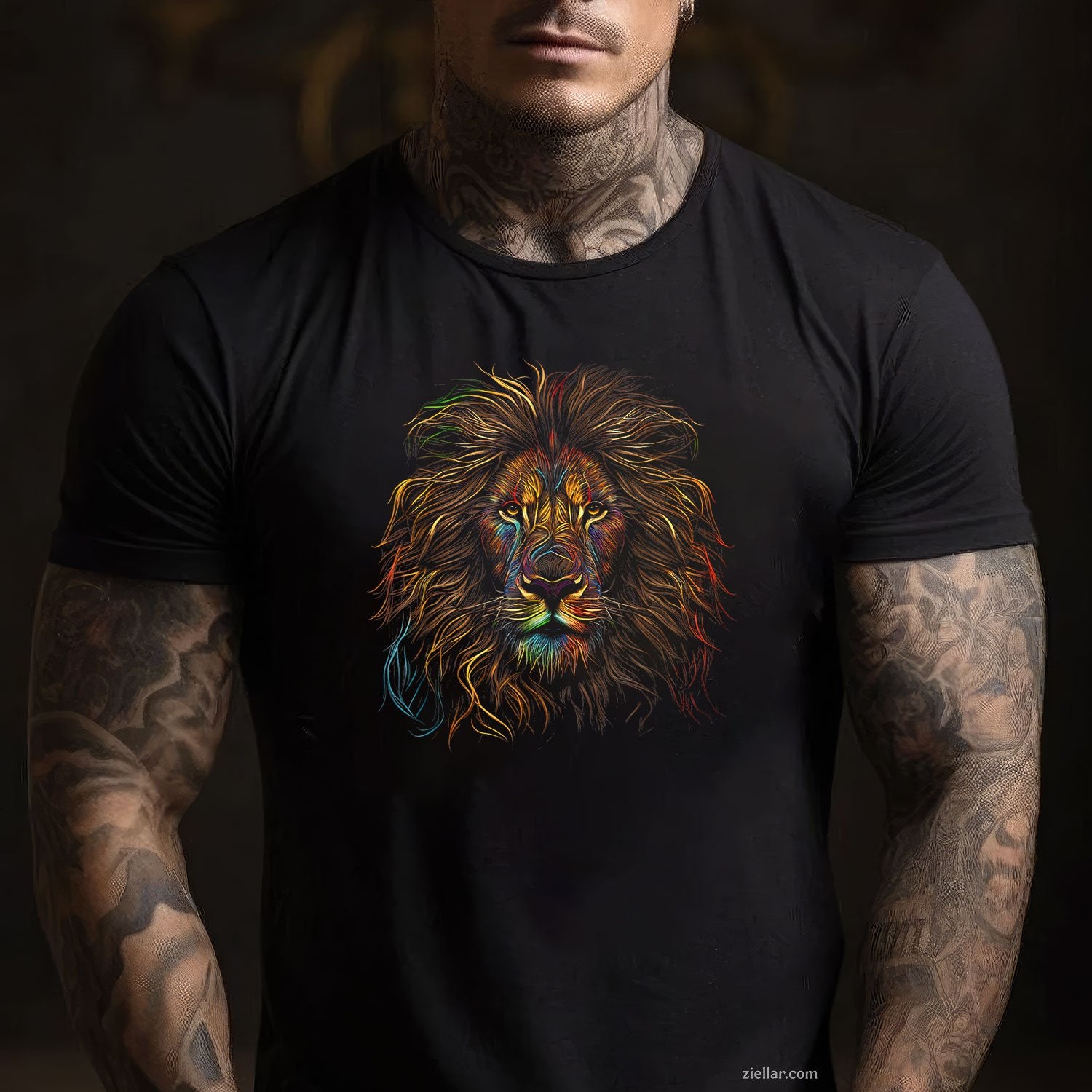 Colorful African Lion Tee and T-Shirt, King of Animals Graphic T-Shirt Gift for Adults