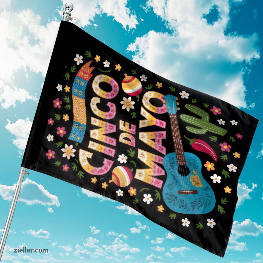 Colorful Cinco de Mayo Design with Guitar Maracas and Mexican Fiesta Theme