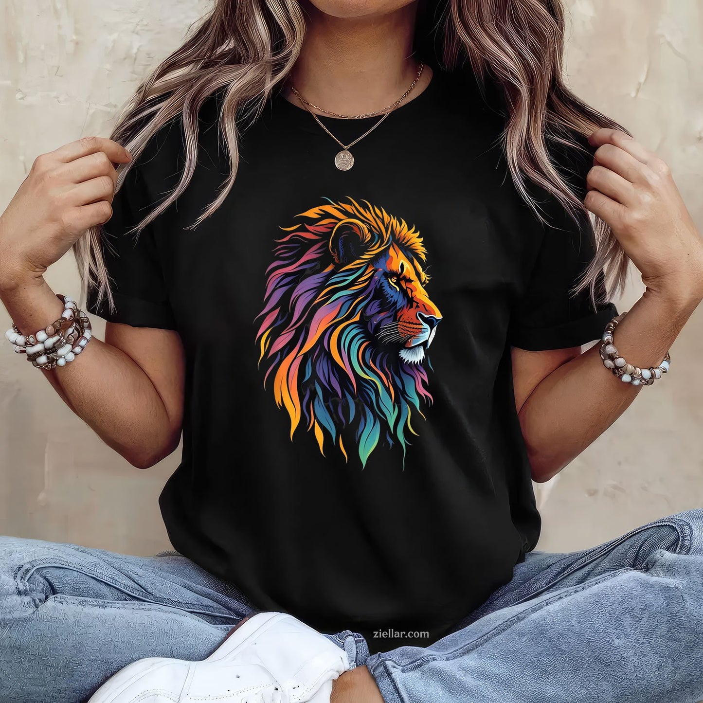 Colorful Lion Head Tee and T-Shirt, Leo August Birthday Graphic Art T-Shirt for Adults