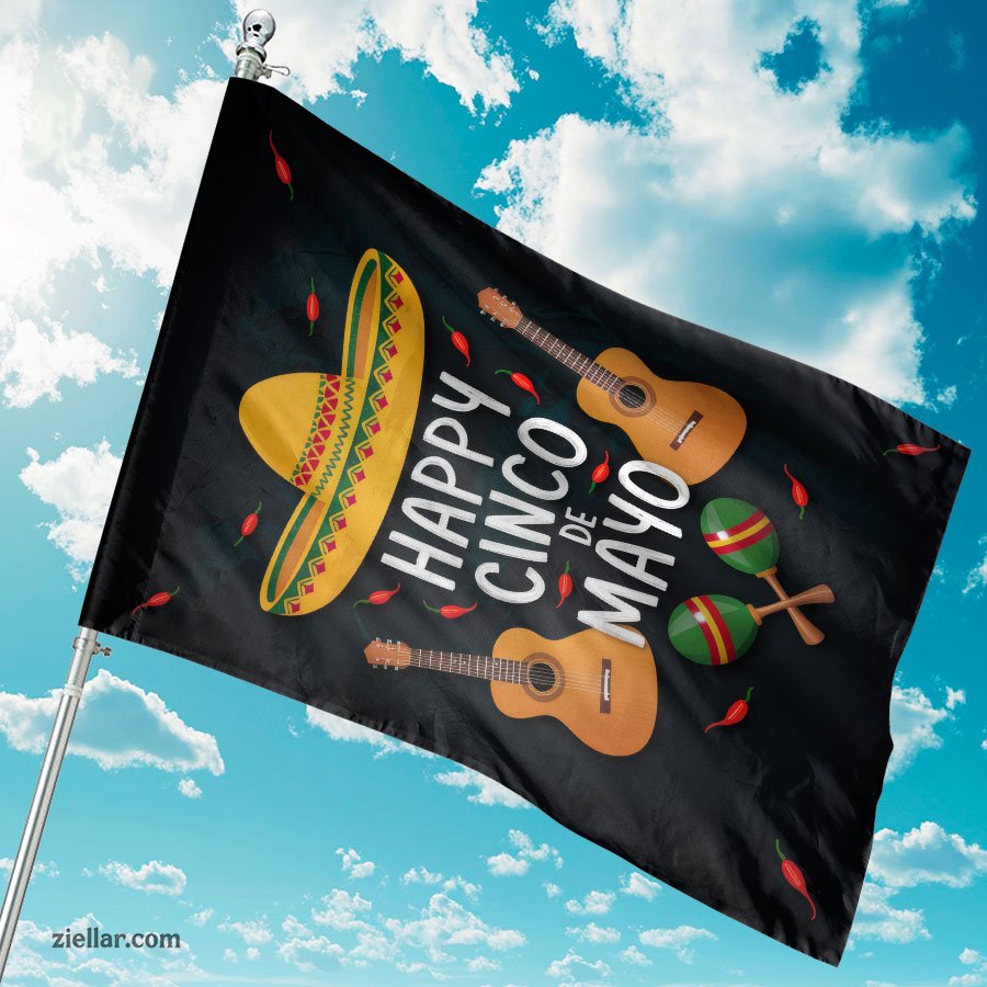Colorful Sombrero Guitars and Maracas Garden Flag 12x18 Mexican Fiesta Decor