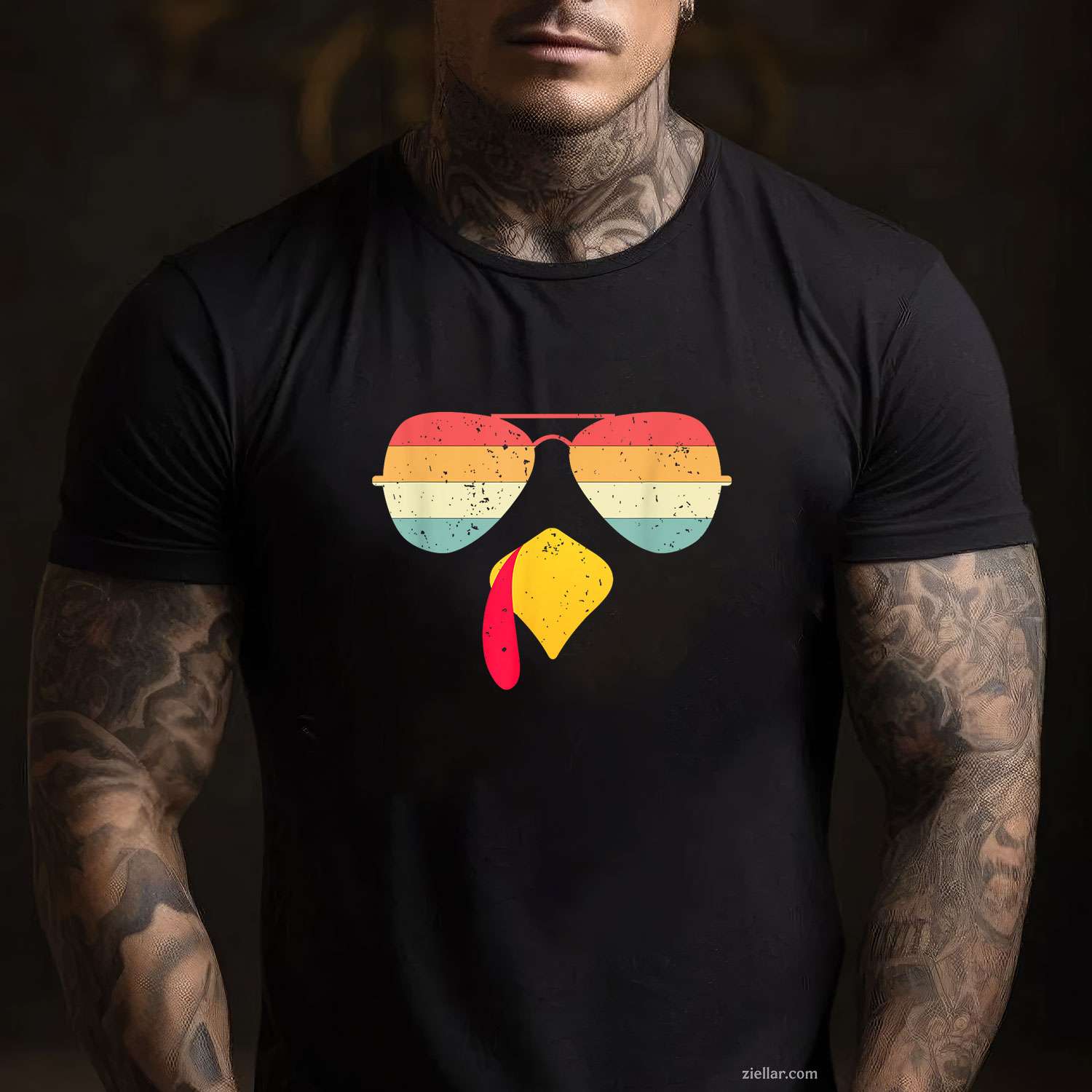 Cool Turkey Face With Sunglasses Funny Thanksgiving For Men T-Shirt and Tee for Adults Men Women Unisex