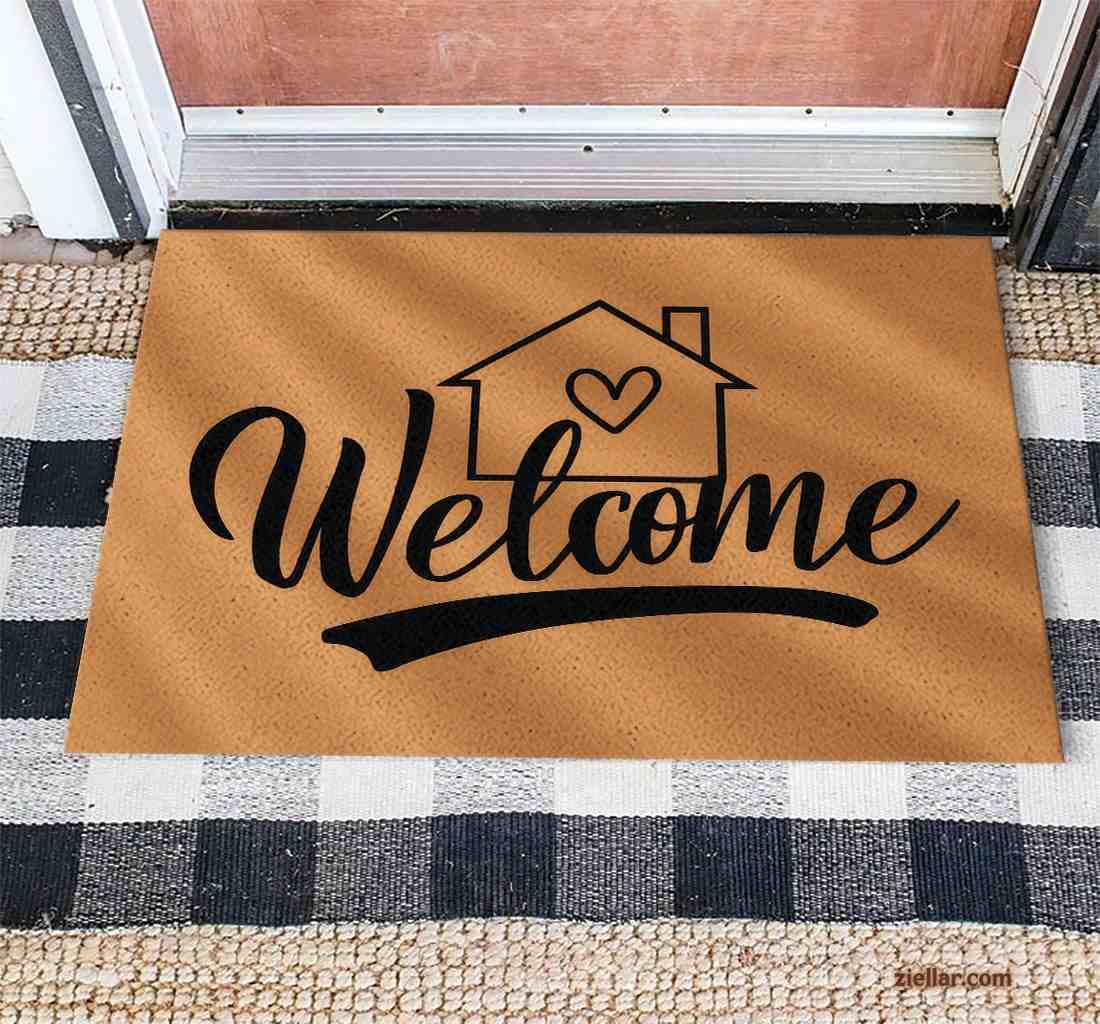 Custom Text_Photo Doormat, Handwritten Font and House Heart Design Accent