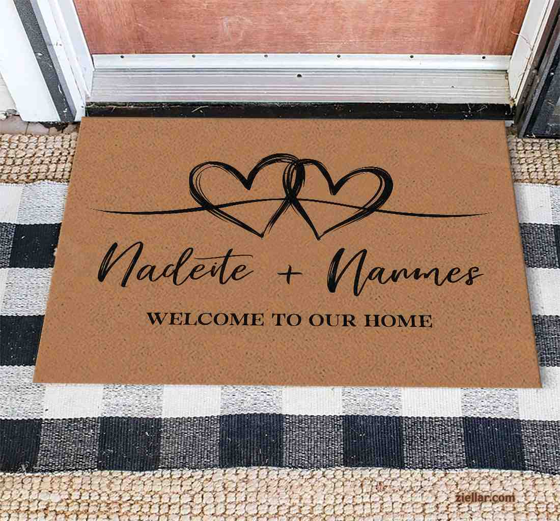 Custom Text_Photo Doormat with Welcome Message and Romantic Heart Motif