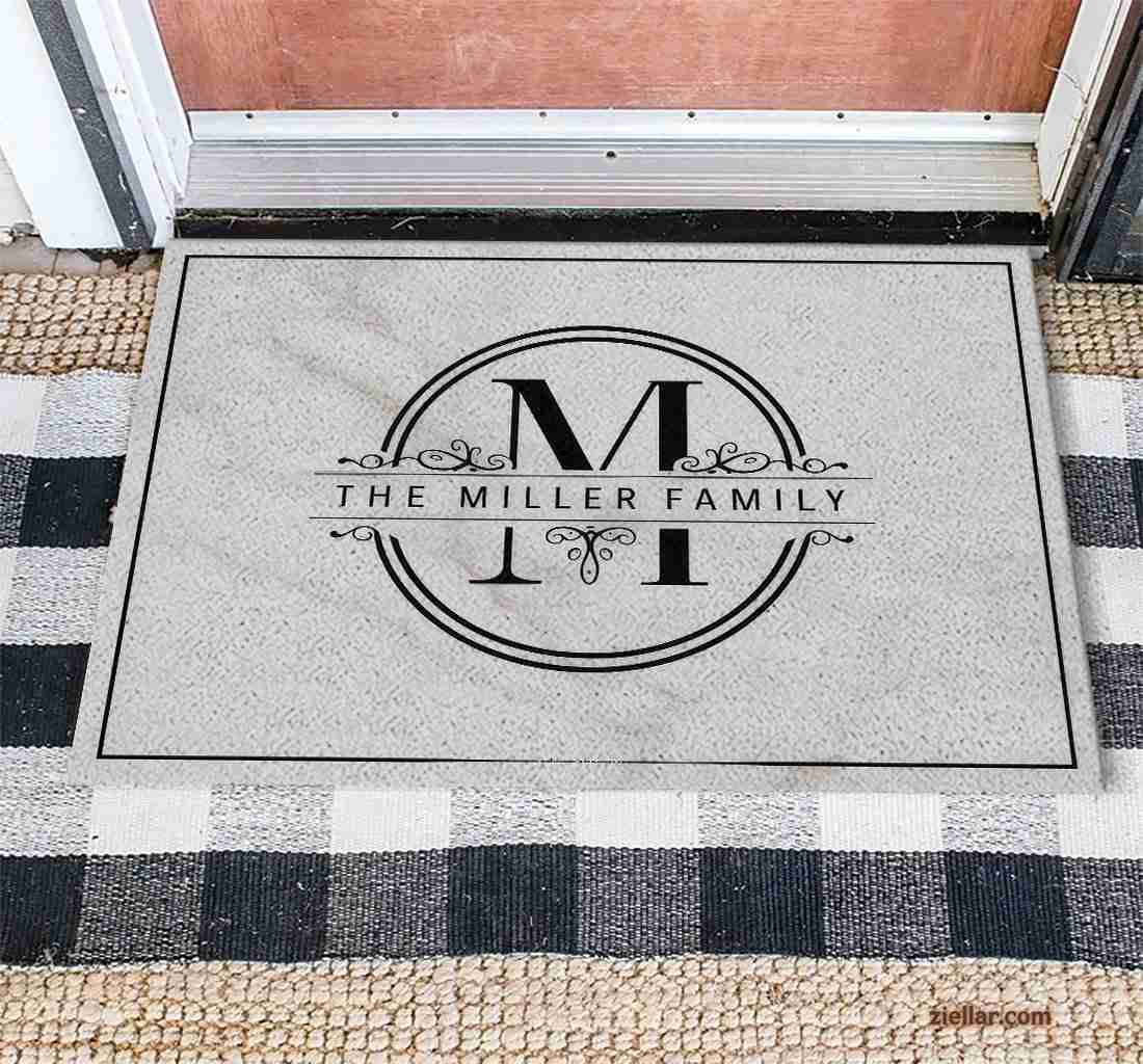 Custom Text_Photo Doormat, Marble Background with Family Initial Center