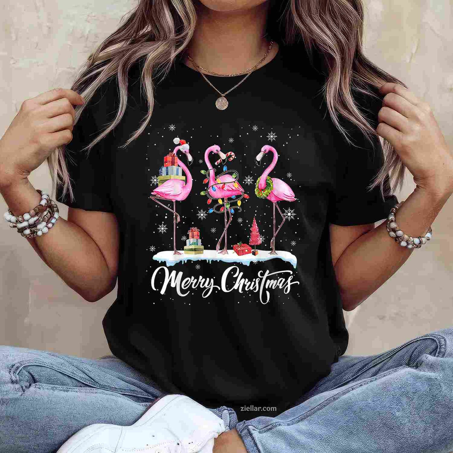 Cute Coquette Bow Pink Christmas Tree Santa Gingerbread Xmas T-Shirt, A Cute Coquette Bow Xmas Tee For Adults