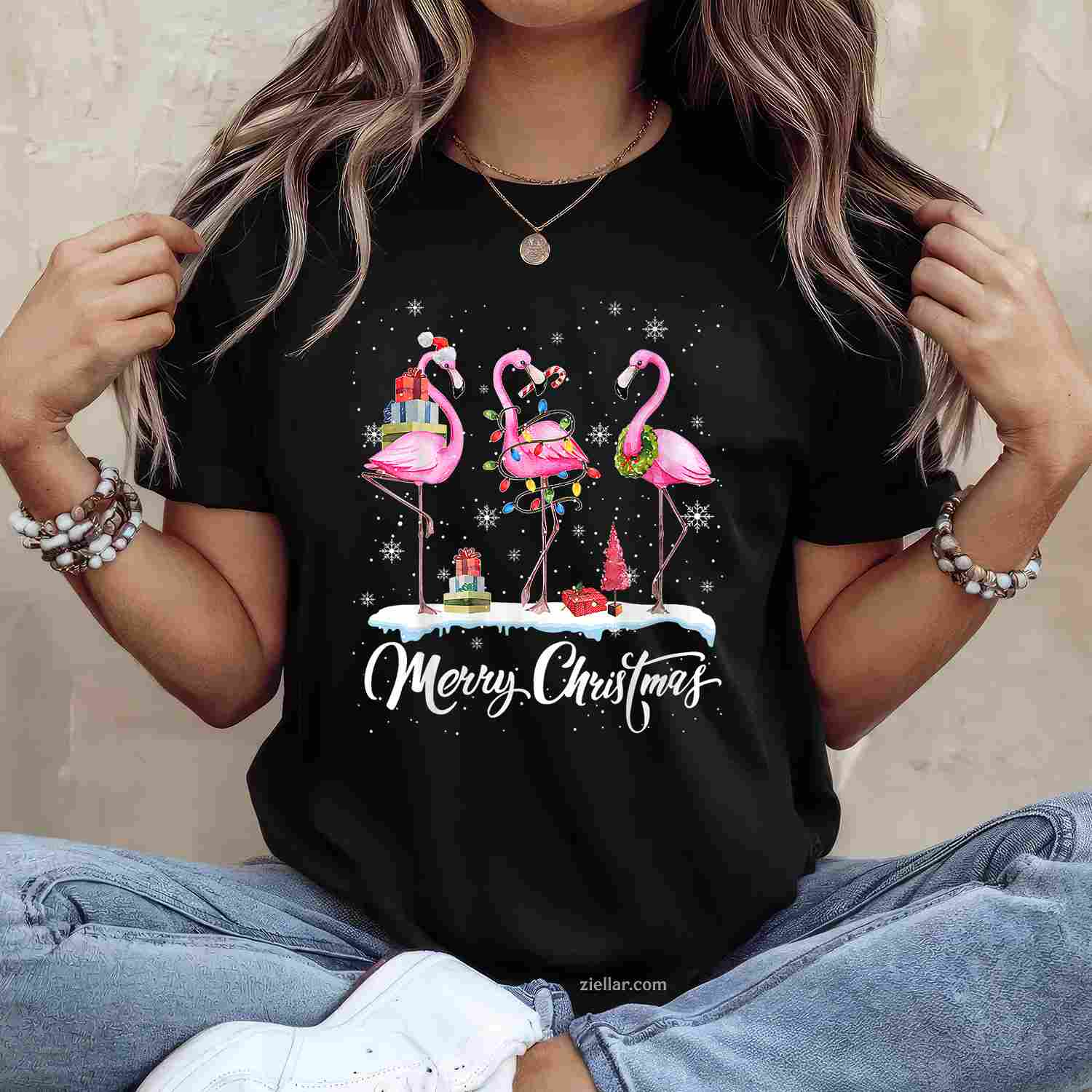 Cute Coquette Bow Pink Christmas Tree Santa Gingerbread Xmas T-Shirt, A Cute Coquette Bow Xmas Tee For Adults