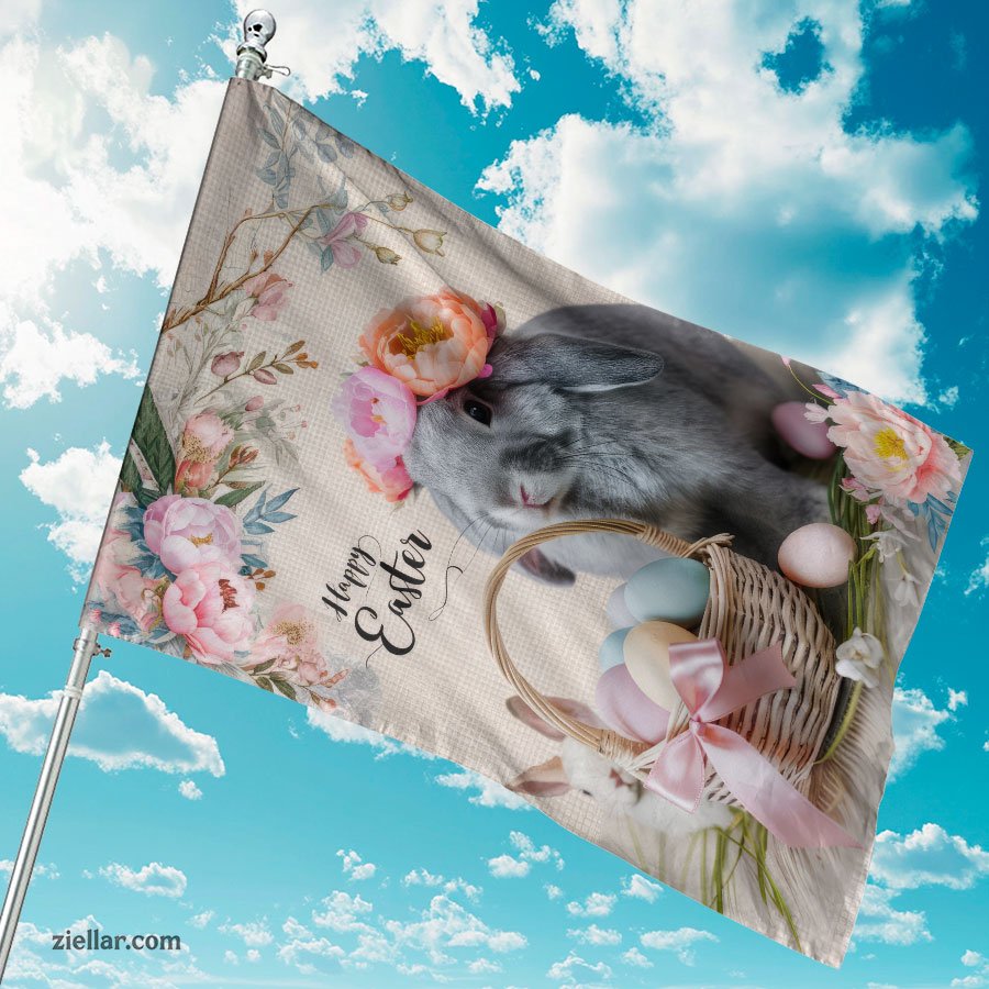 Cute Easter Bunny with Colorful Flowers and Basket Holiday Home Decoration