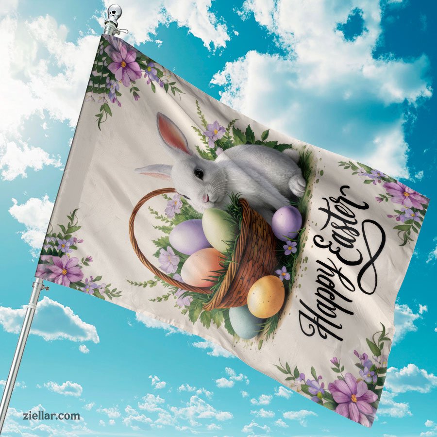 Cute Easter Bunny and Basket Garden Flag Spring Outdoor Yard Home Decor