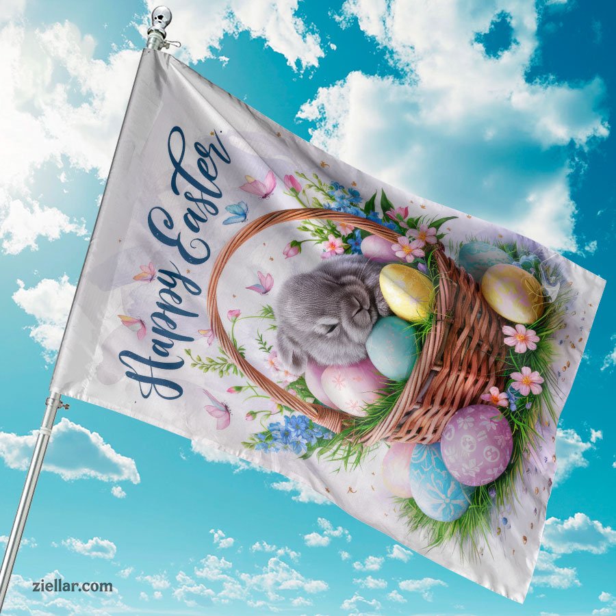 Cute Easter Bunny Sitting in Basket Spring Decoration Festive Home Accent