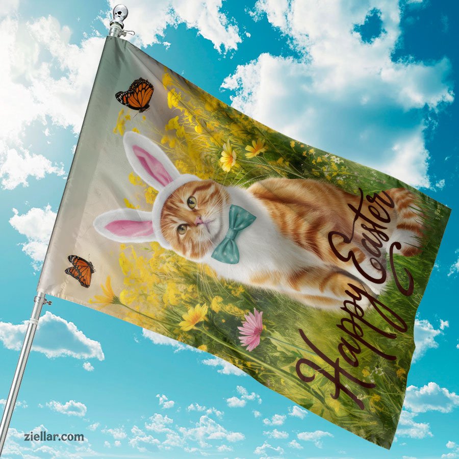 Cute Easter Cat with Bunny Ears Spring Holiday Decoration for Home or Garden
