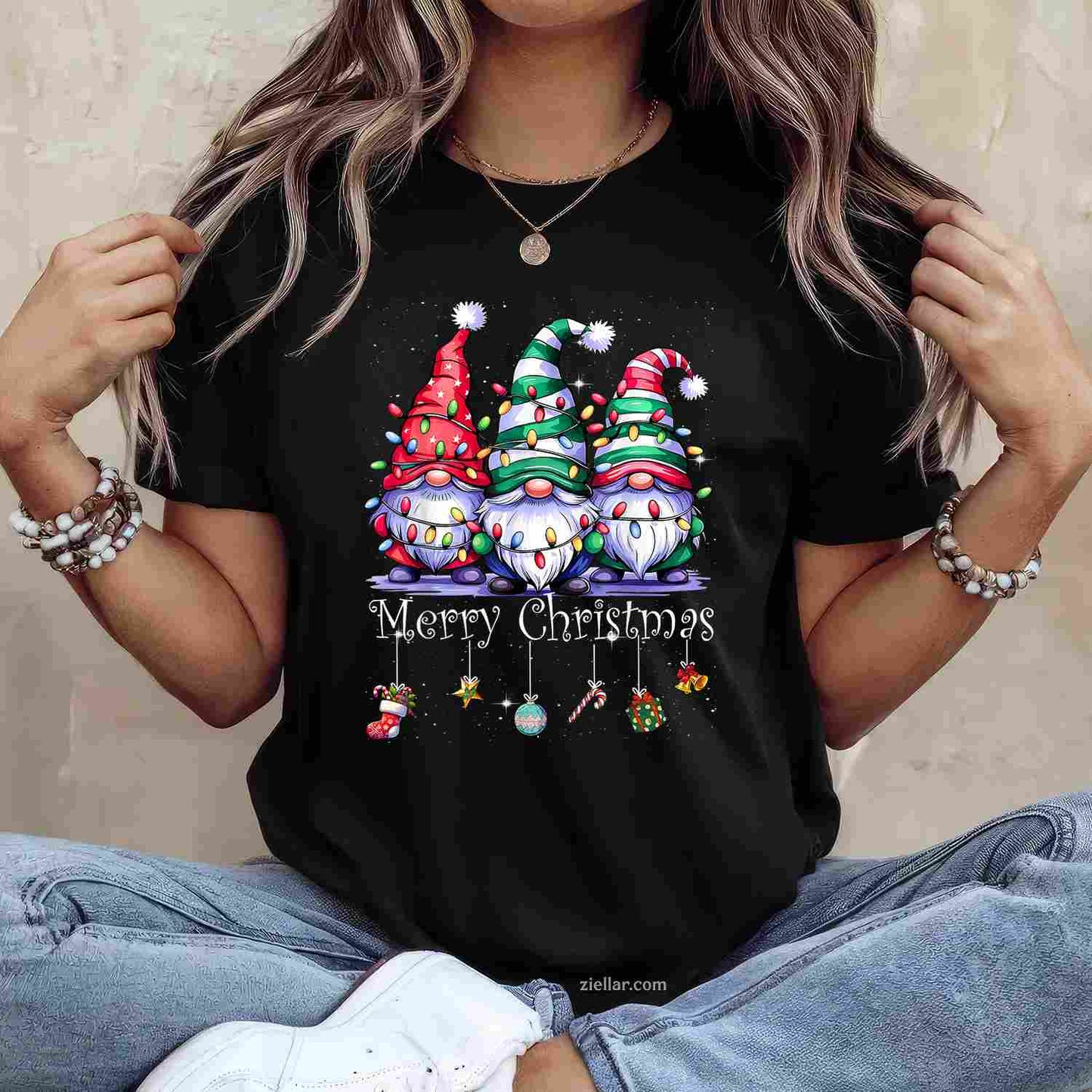 Cute Gnomes Merry Christmas Light Family Gnome Xmas Matching T-Shirt, A Cute Gnome Family Matching Christmas Tee